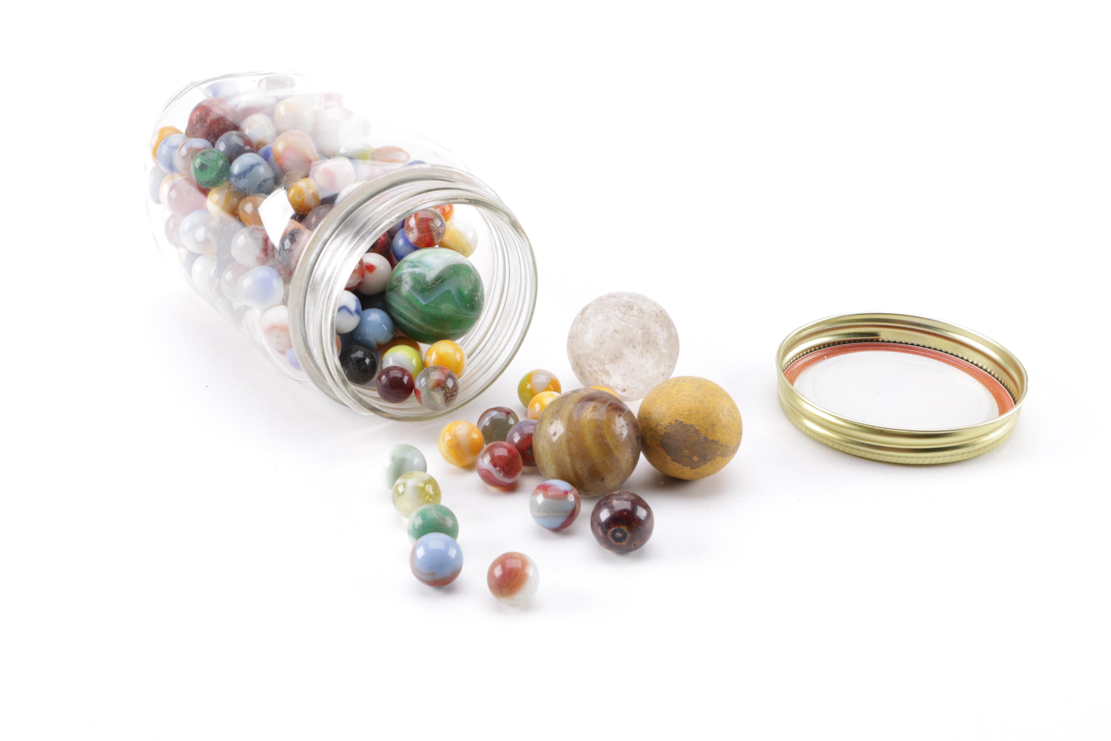 Jar of Colored Glass Marbles