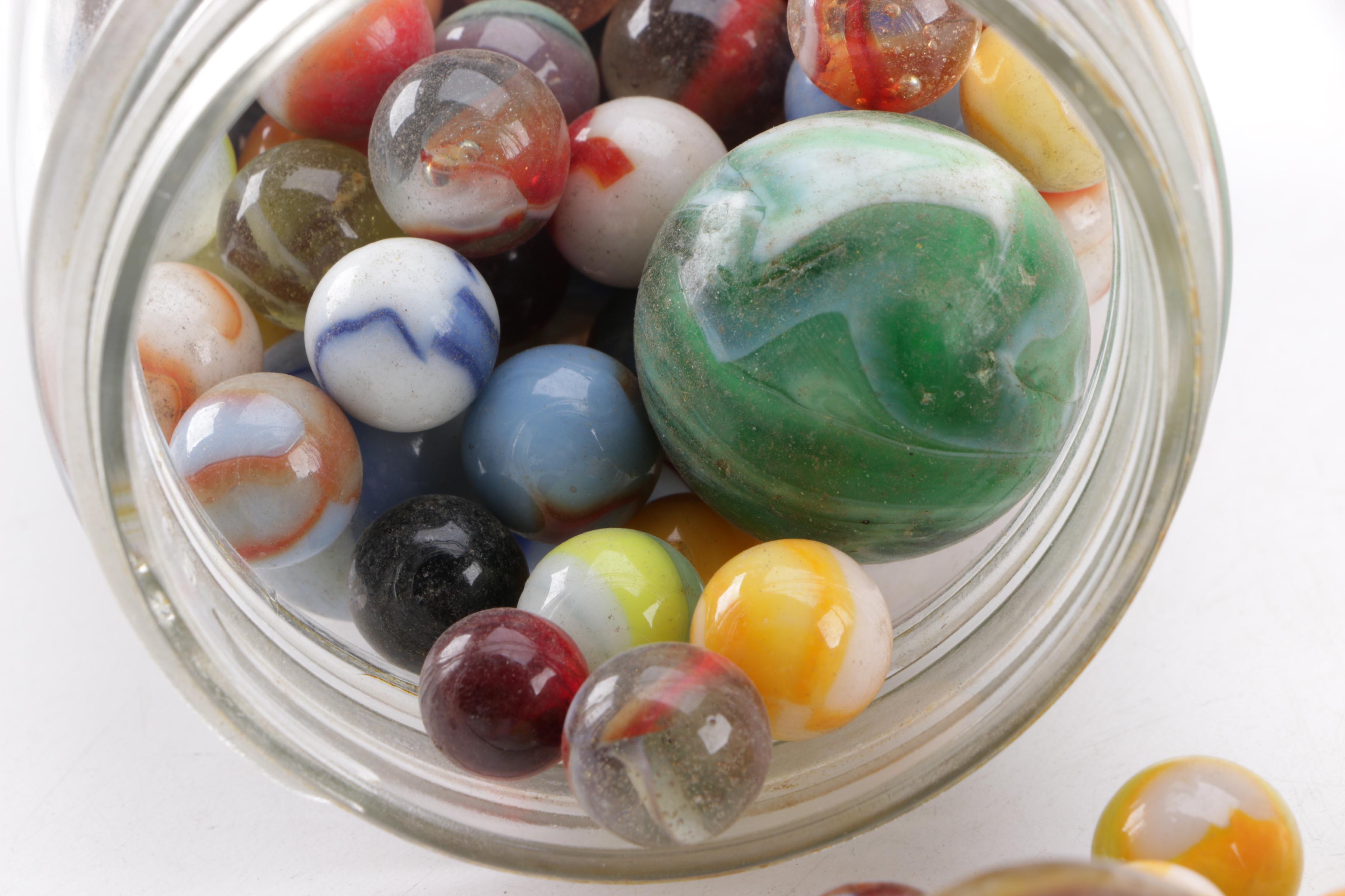 Jar of Colored Glass Marbles
