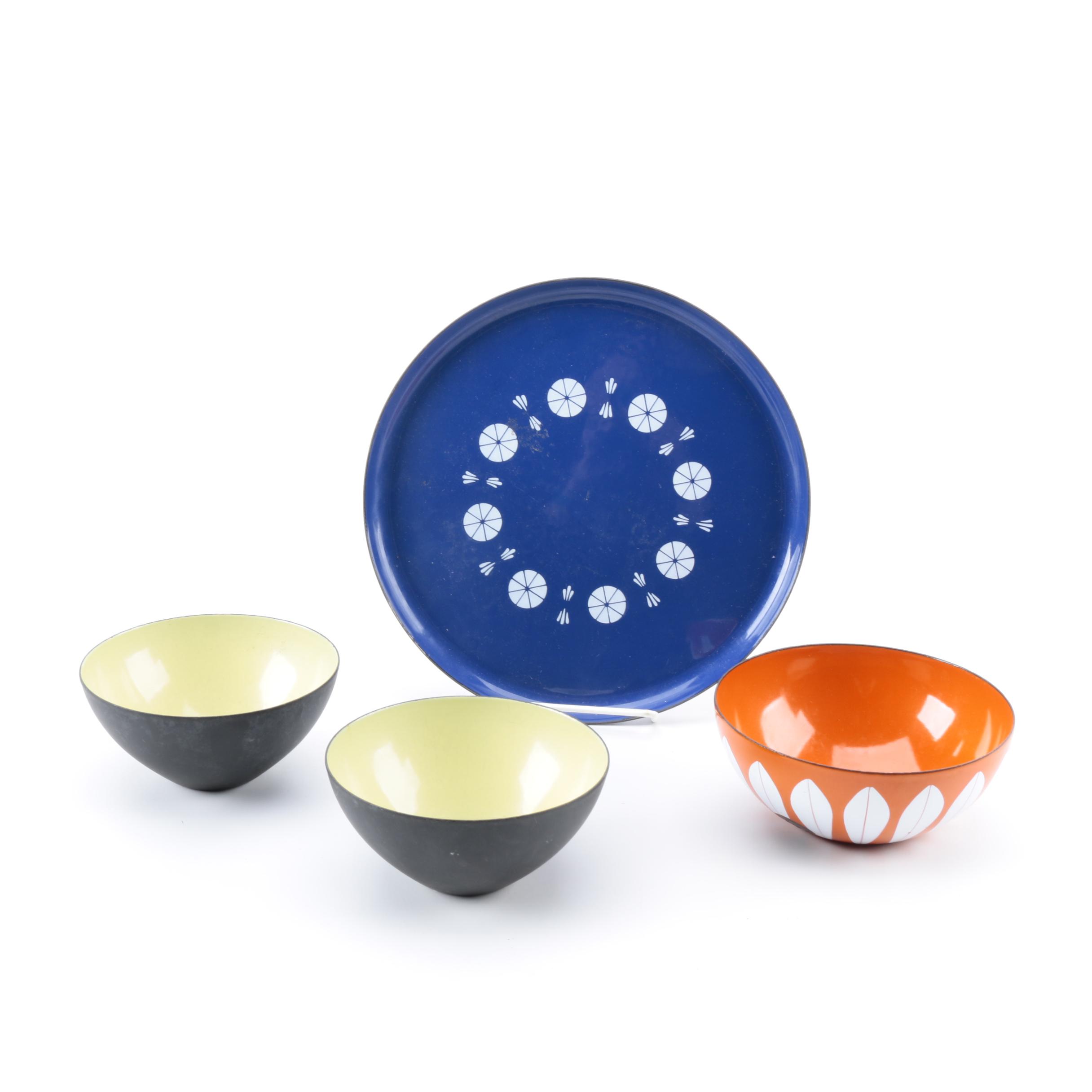 Vintage Enameled Metal Tableware Including Cathrineholm and Krenit