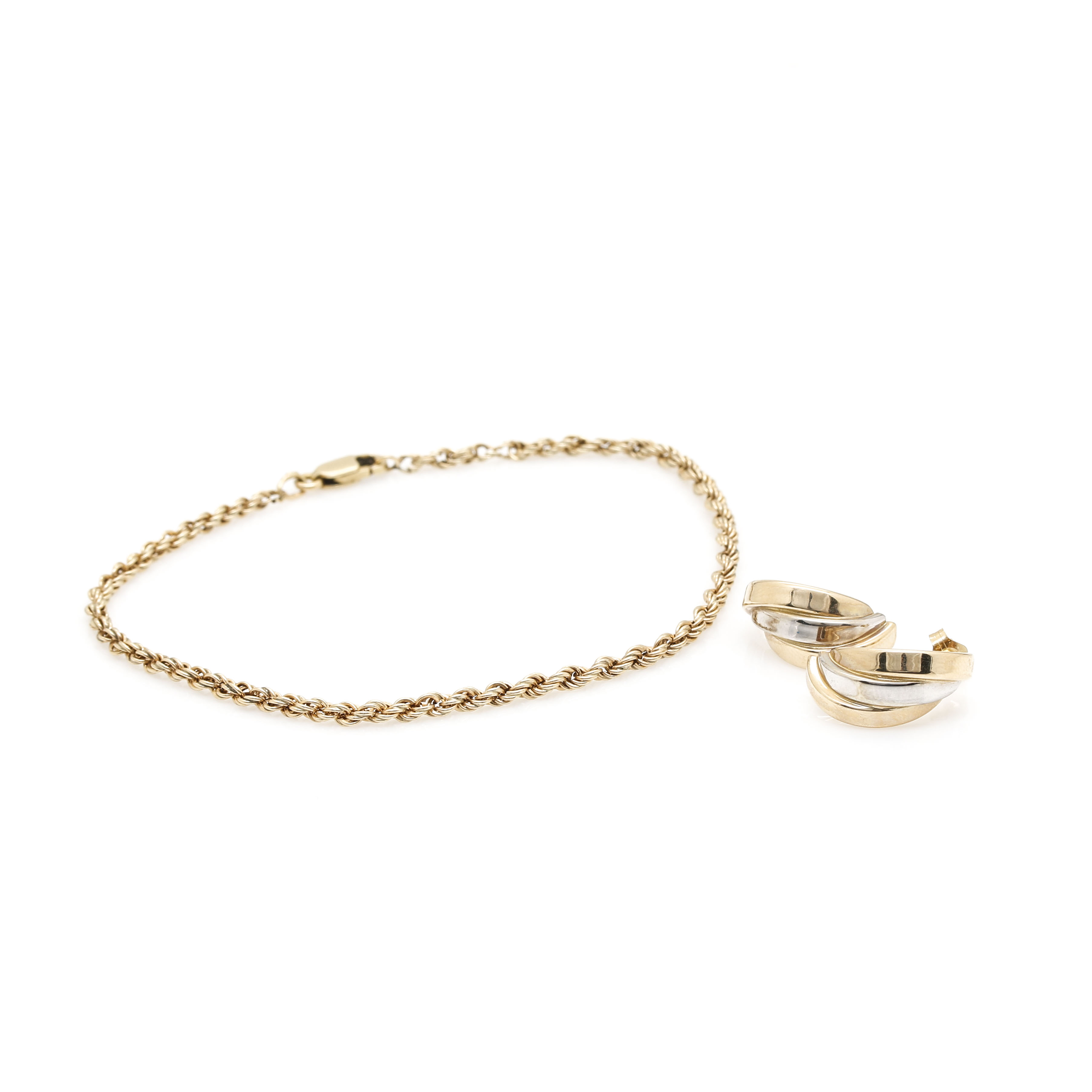 14K Yellow Gold Bracelet and Earrings