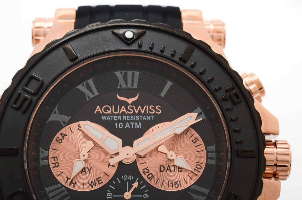 Aquaswiss Bolt 5H Rose-Tone Stainless Steel and Black Rubber Watch