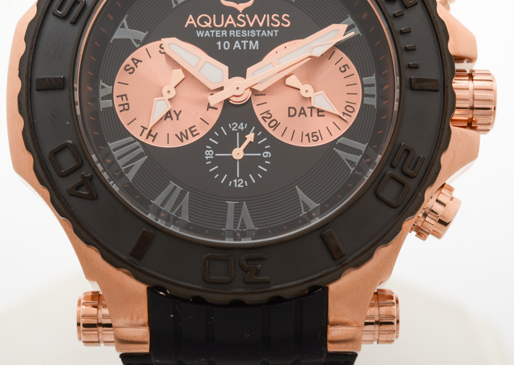 Aquaswiss Bolt 5H Rose-Tone Stainless Steel and Black Rubber Watch
