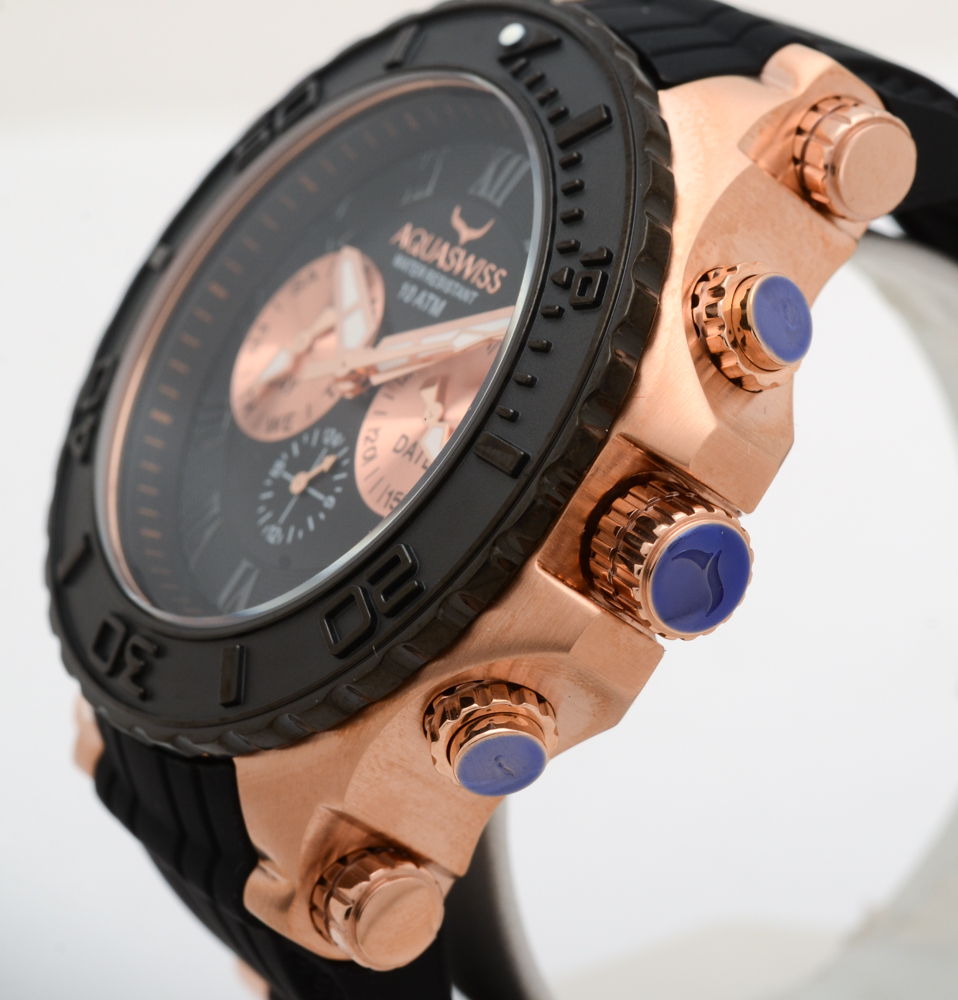 Aquaswiss Bolt 5H Rose-Tone Stainless Steel and Black Rubber Watch