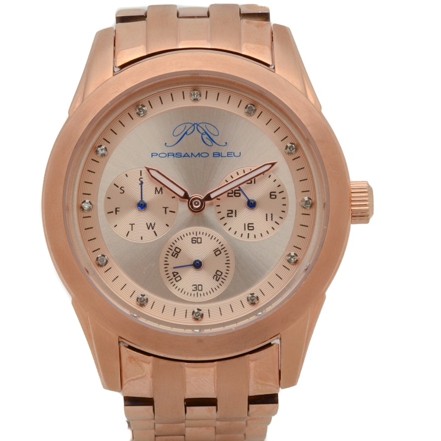 Porsamo Bleu Diana Diamond Dial Copper-Tone Stainless Steel Wristwatch