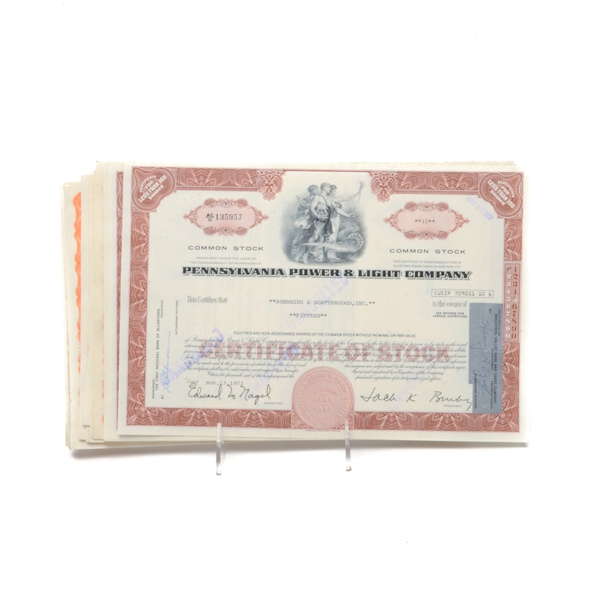 Assortment of Vintage Common Stock Certificates