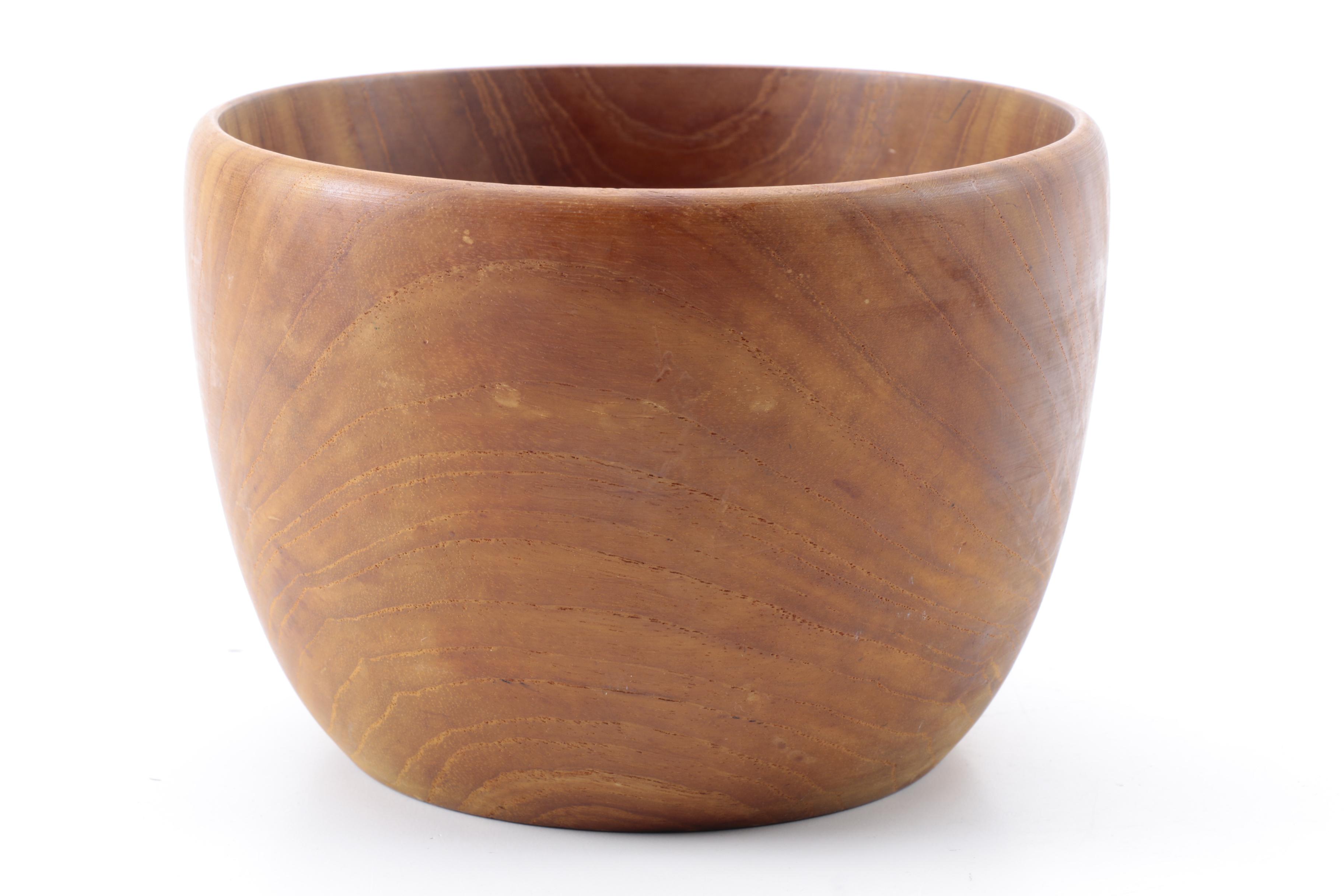 Scandinavian Teak Wood Bowl Circa 1970s with Danish Candlesticks