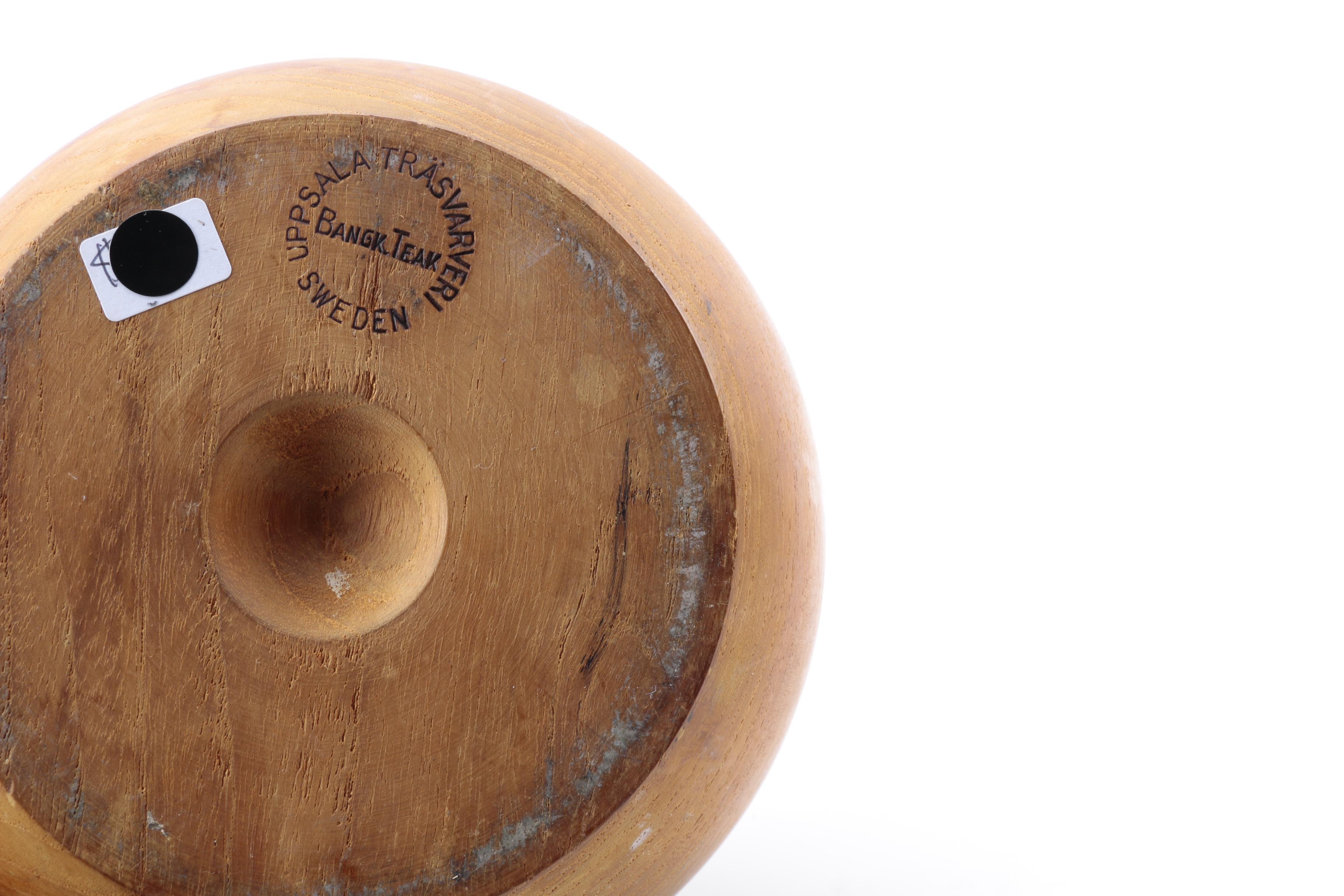 Scandinavian Teak Wood Bowl Circa 1970s with Danish Candlesticks