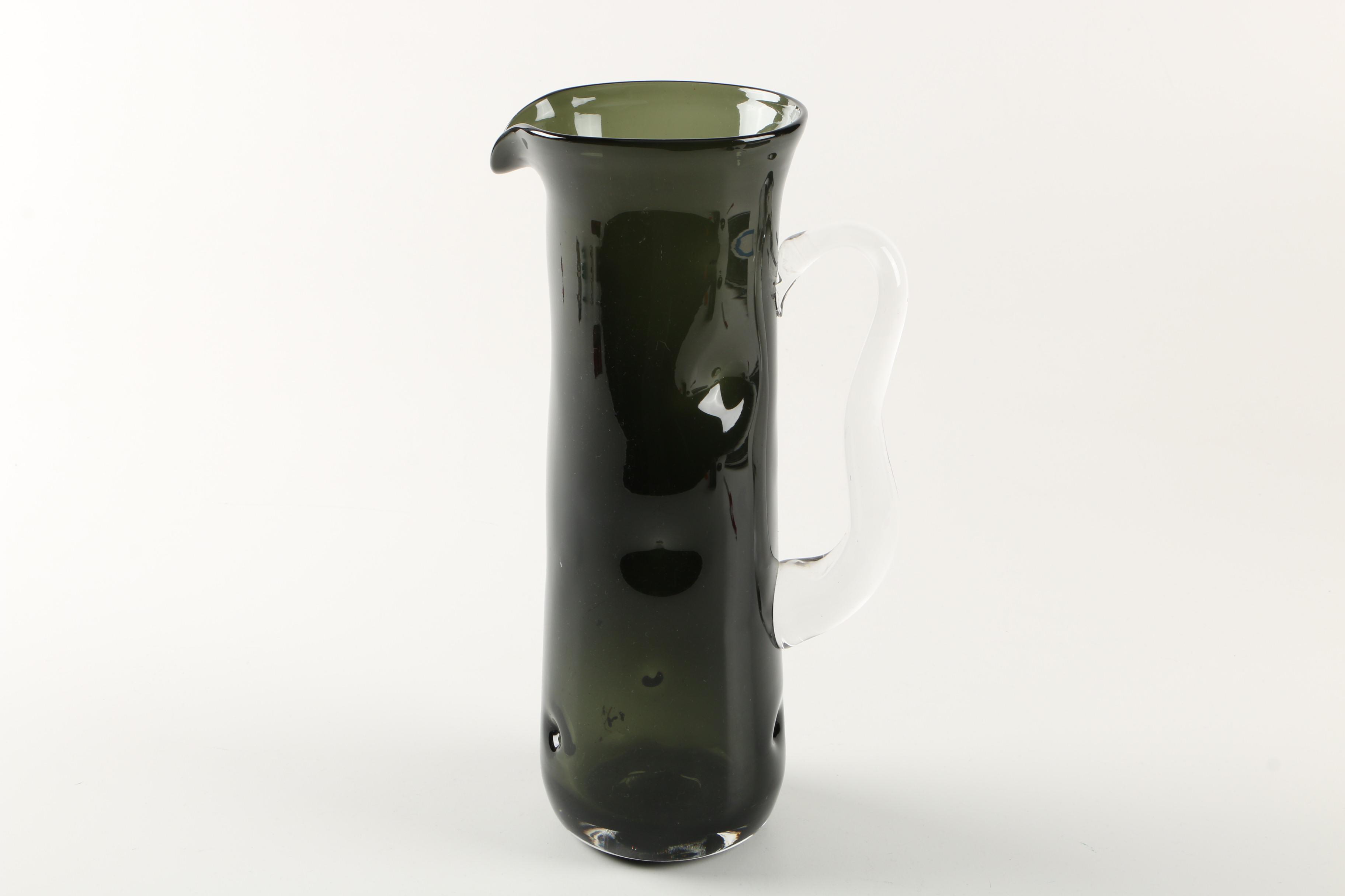 Dark Green Blenko Glass Pitcher