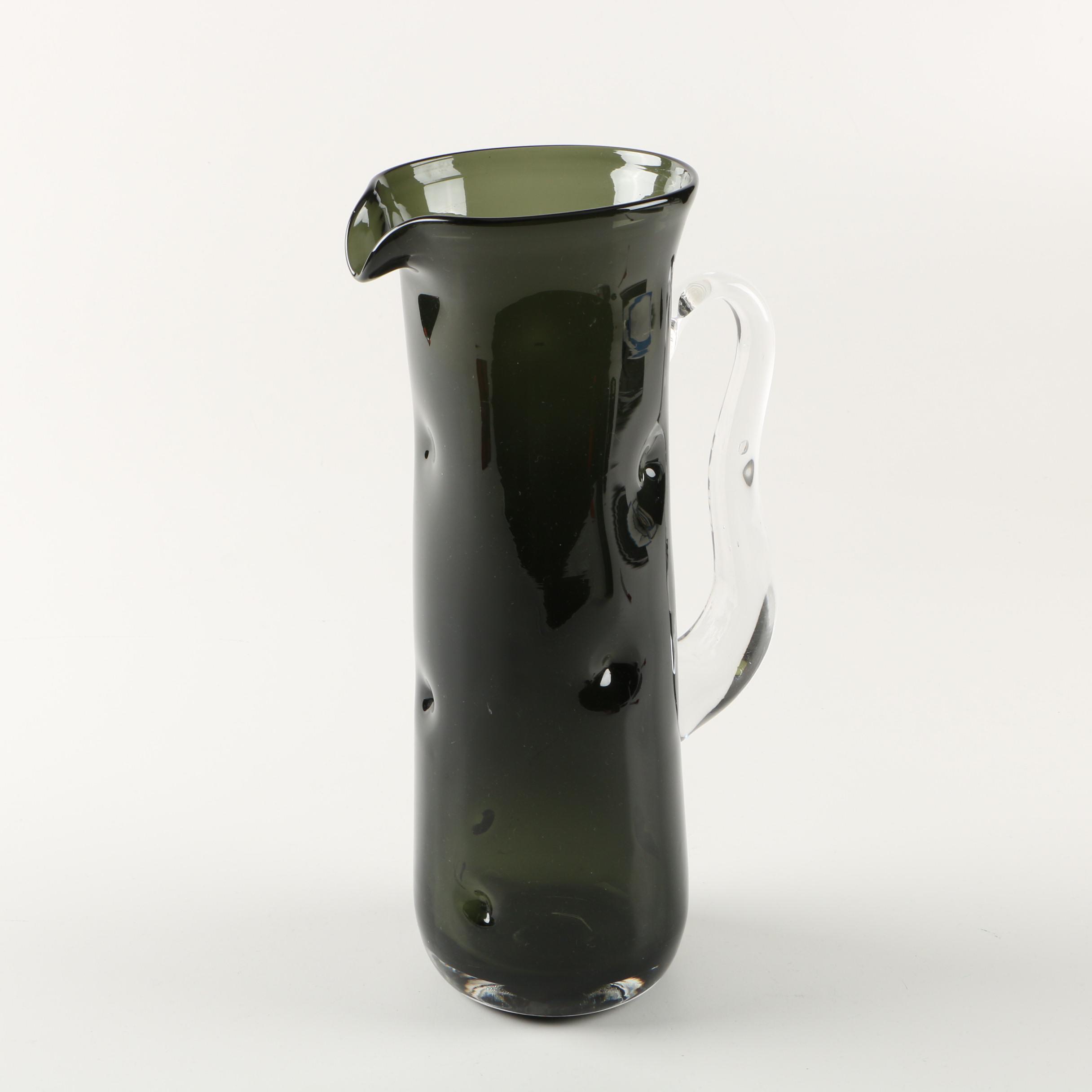 Dark Green Blenko Glass Pitcher