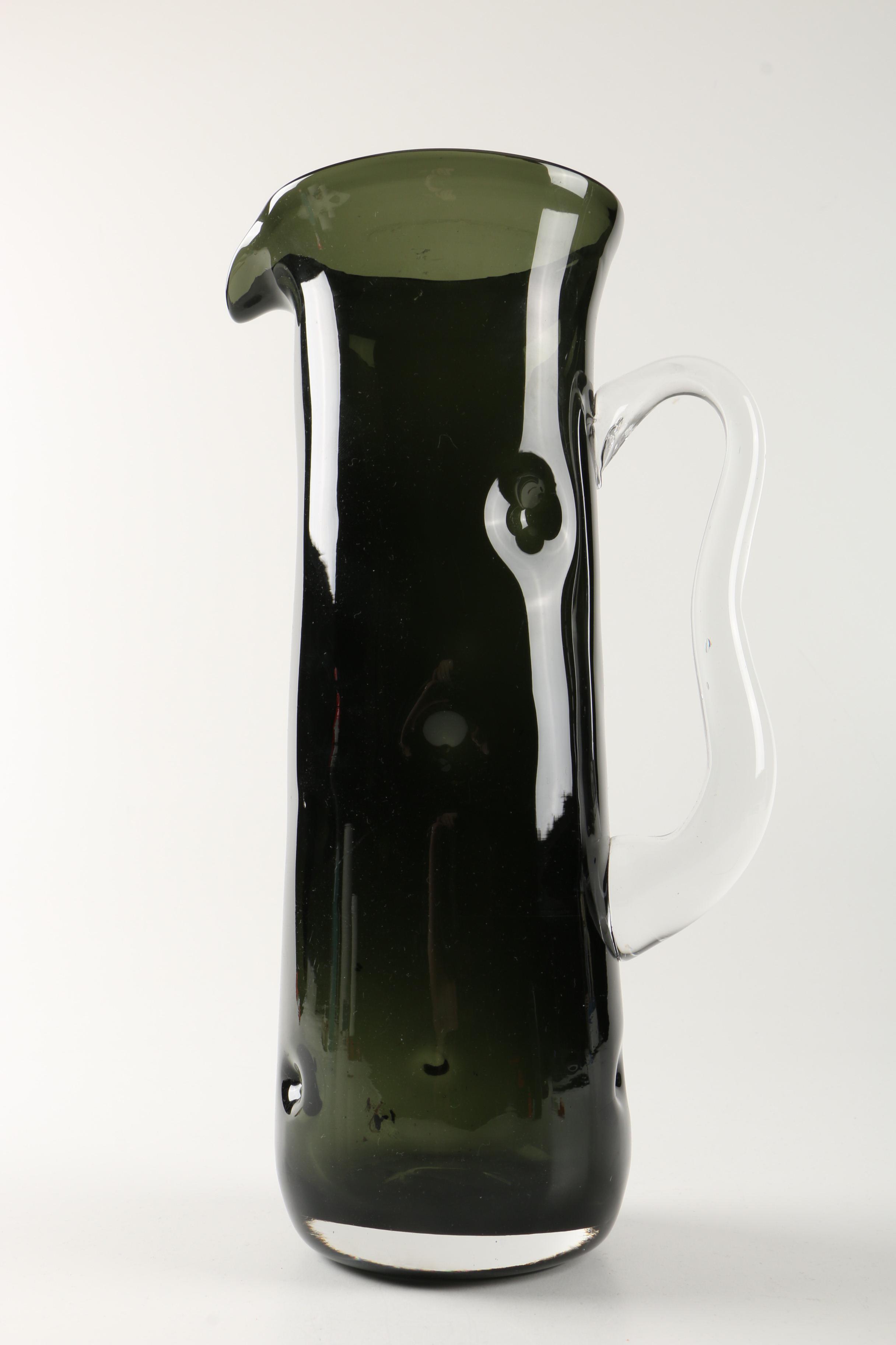 Dark Green Blenko Glass Pitcher