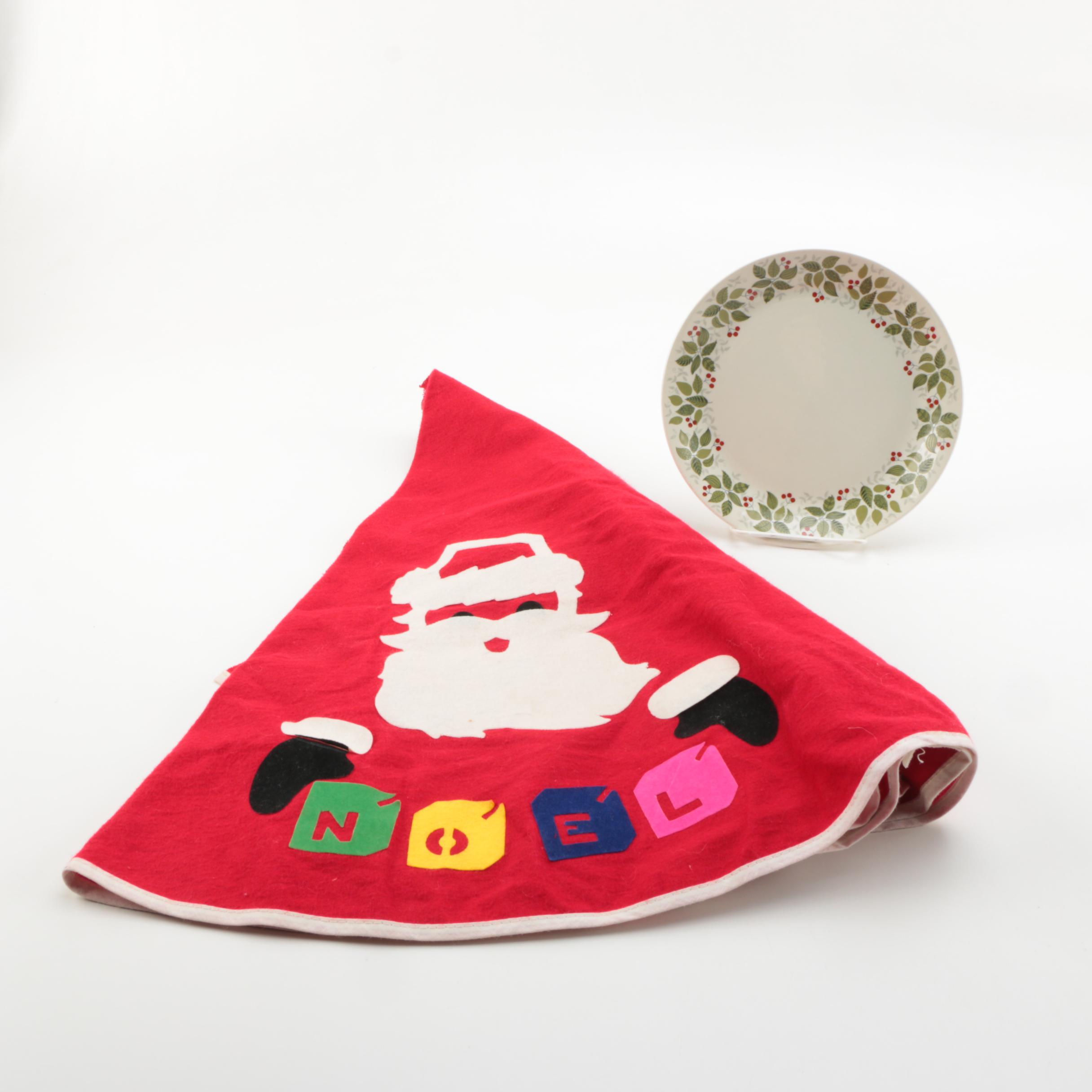 Hand-Painted Christmas Plate and Tree Skirt