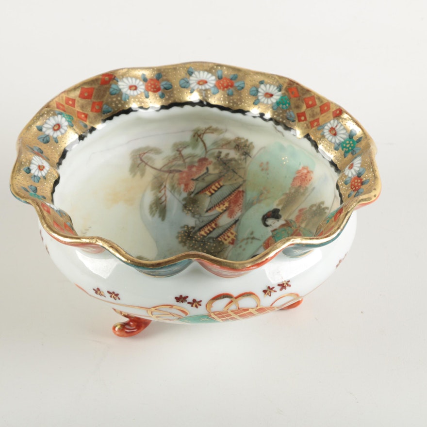 Asian-Inspired Porcelain Bowl with a Ruffled Rim