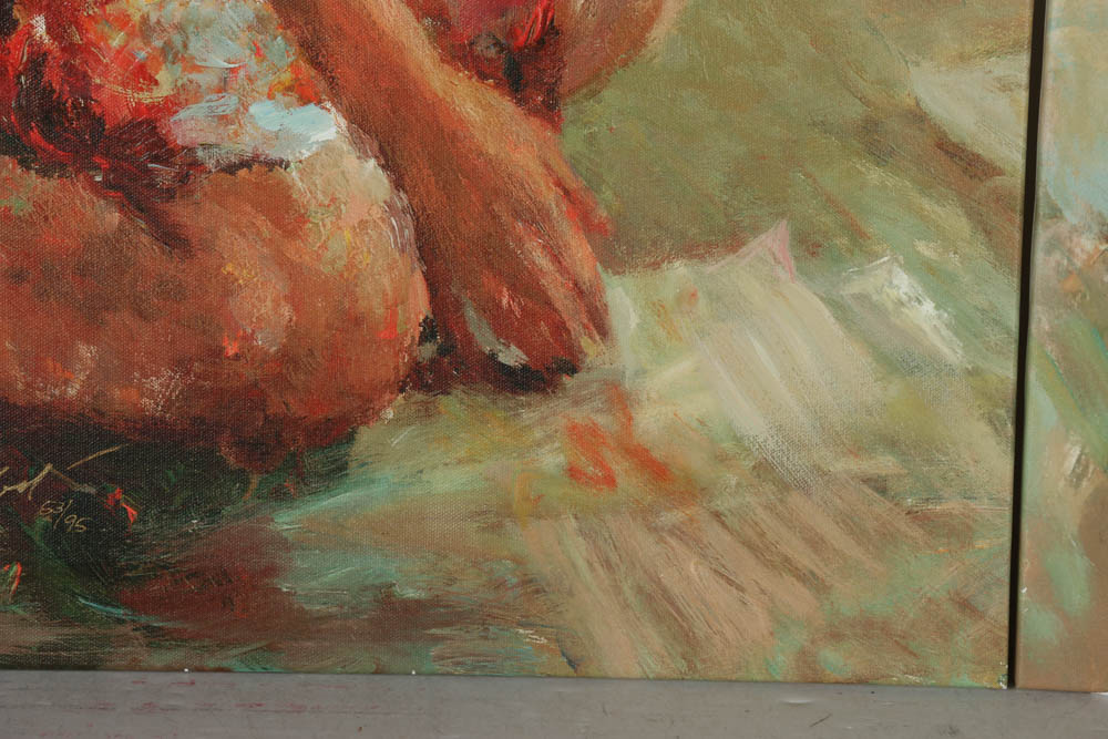 Hua Chen Limited Edition Prints on Canvas "Leisure Time" and "After the Bath"