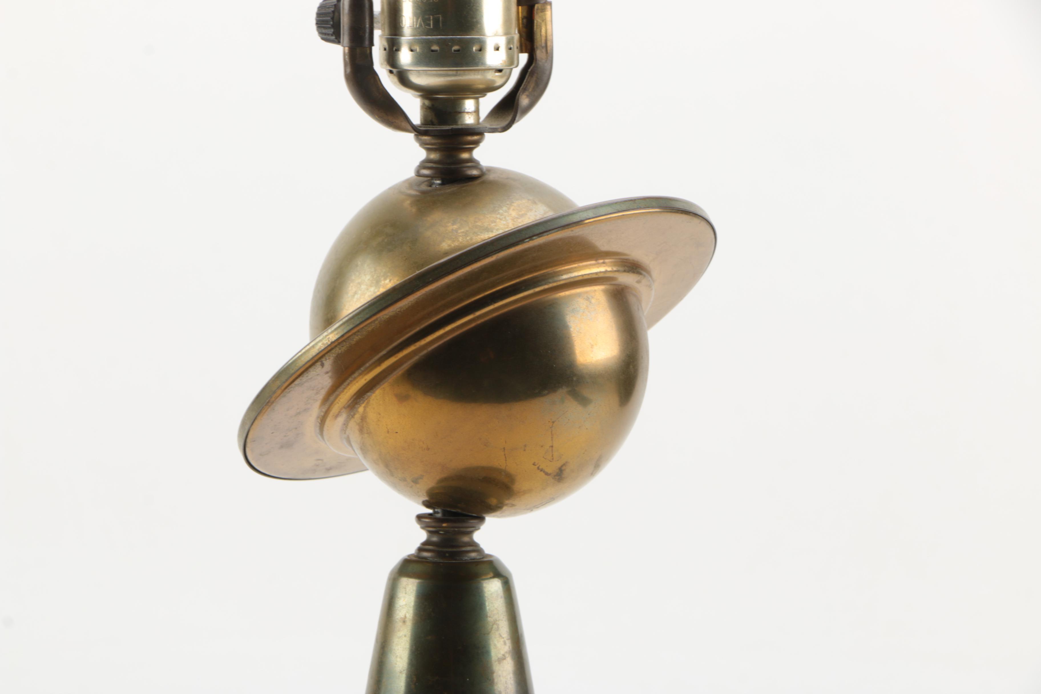 Mid Century Modern Brass and Metal Saturn Table Lamp