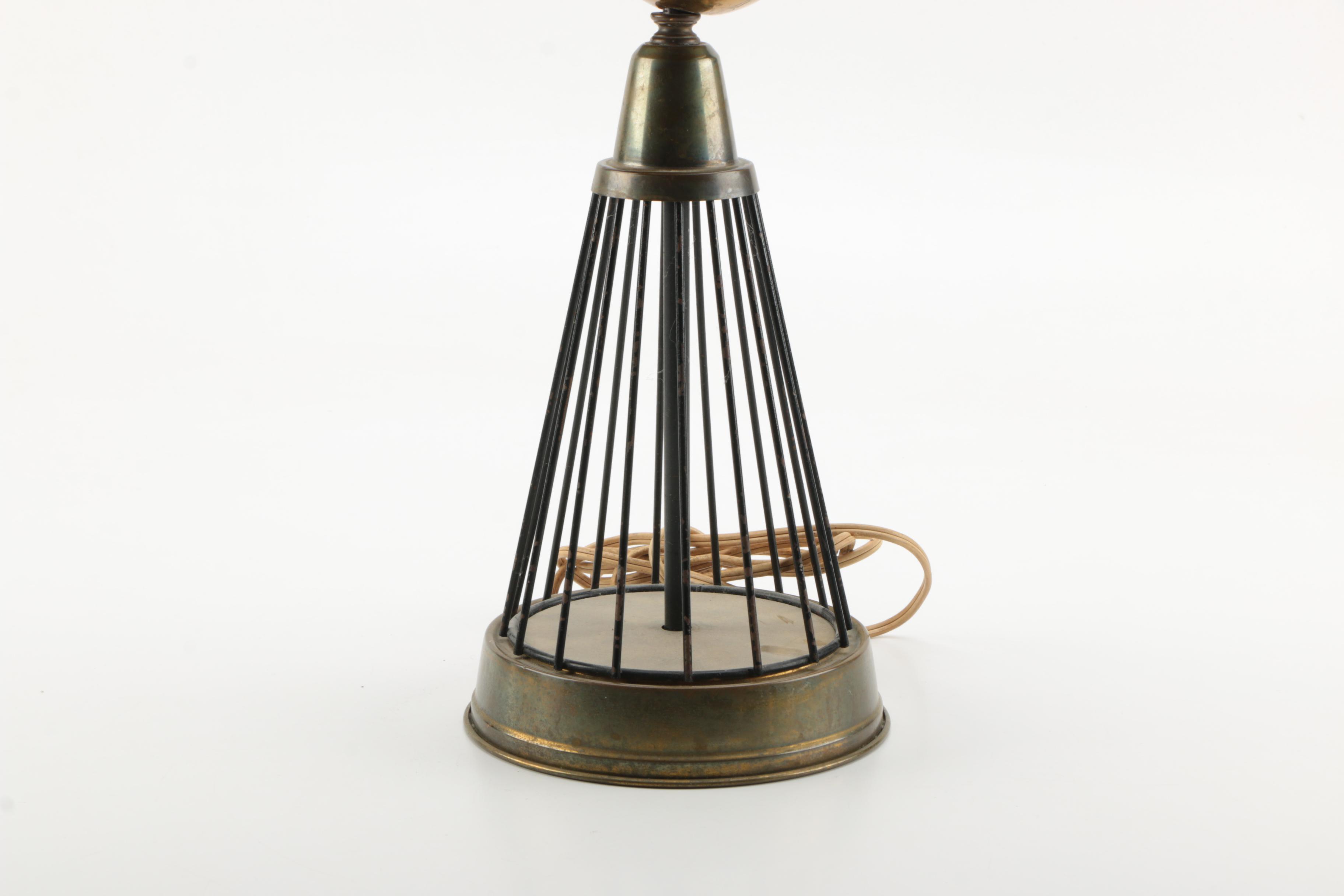 Mid Century Modern Brass and Metal Saturn Table Lamp