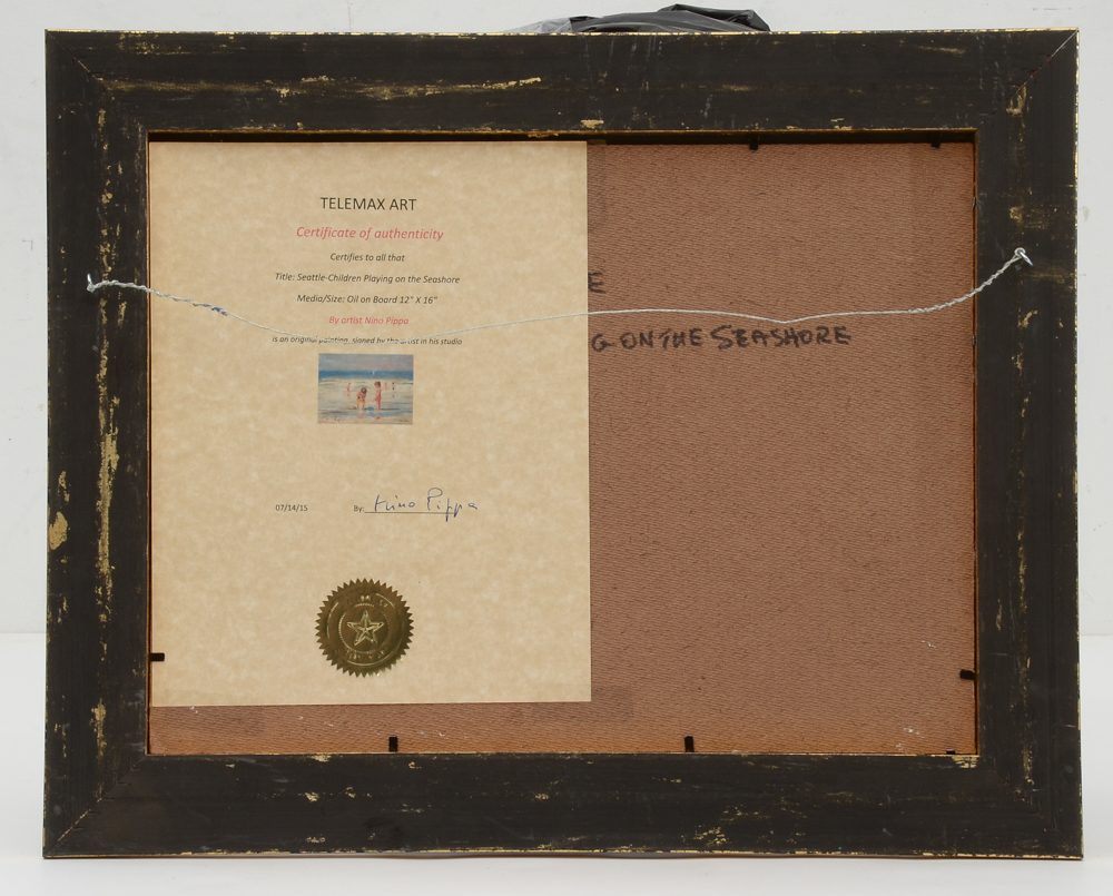 Nino Pippa Oil Painting on Board "Seattle - Children Playing on the Seashore"