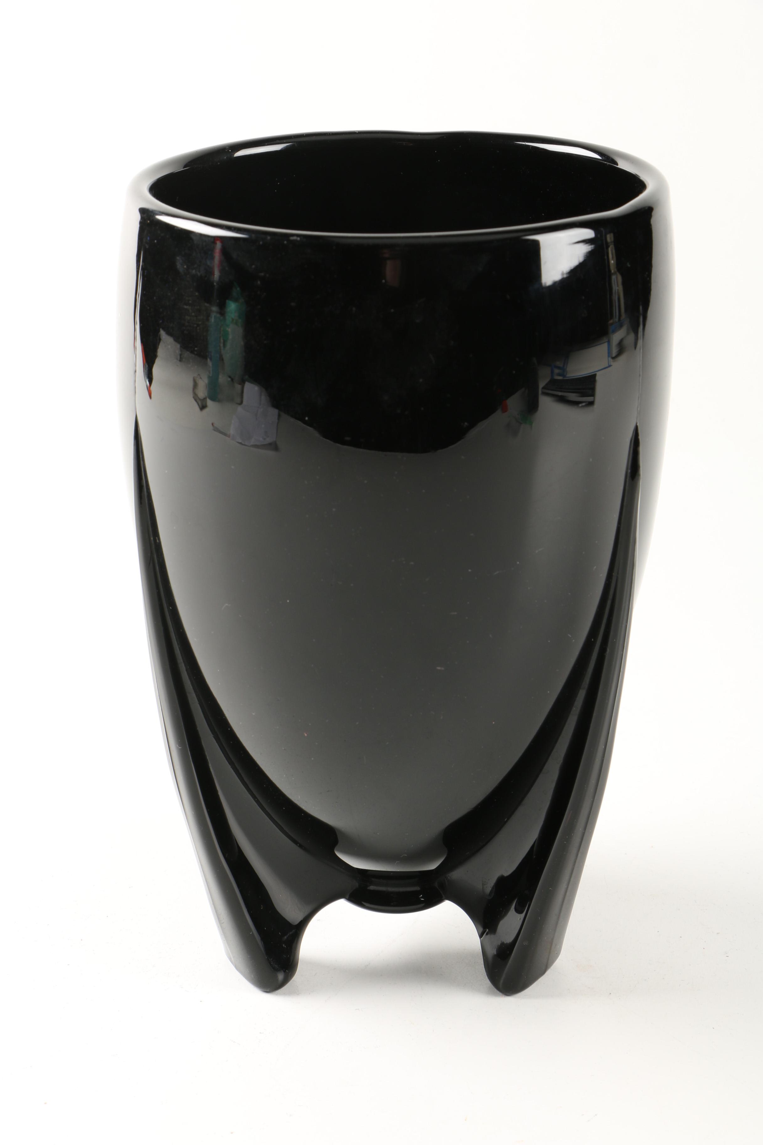 Art Deco Style Black Glass Torpedo Vase