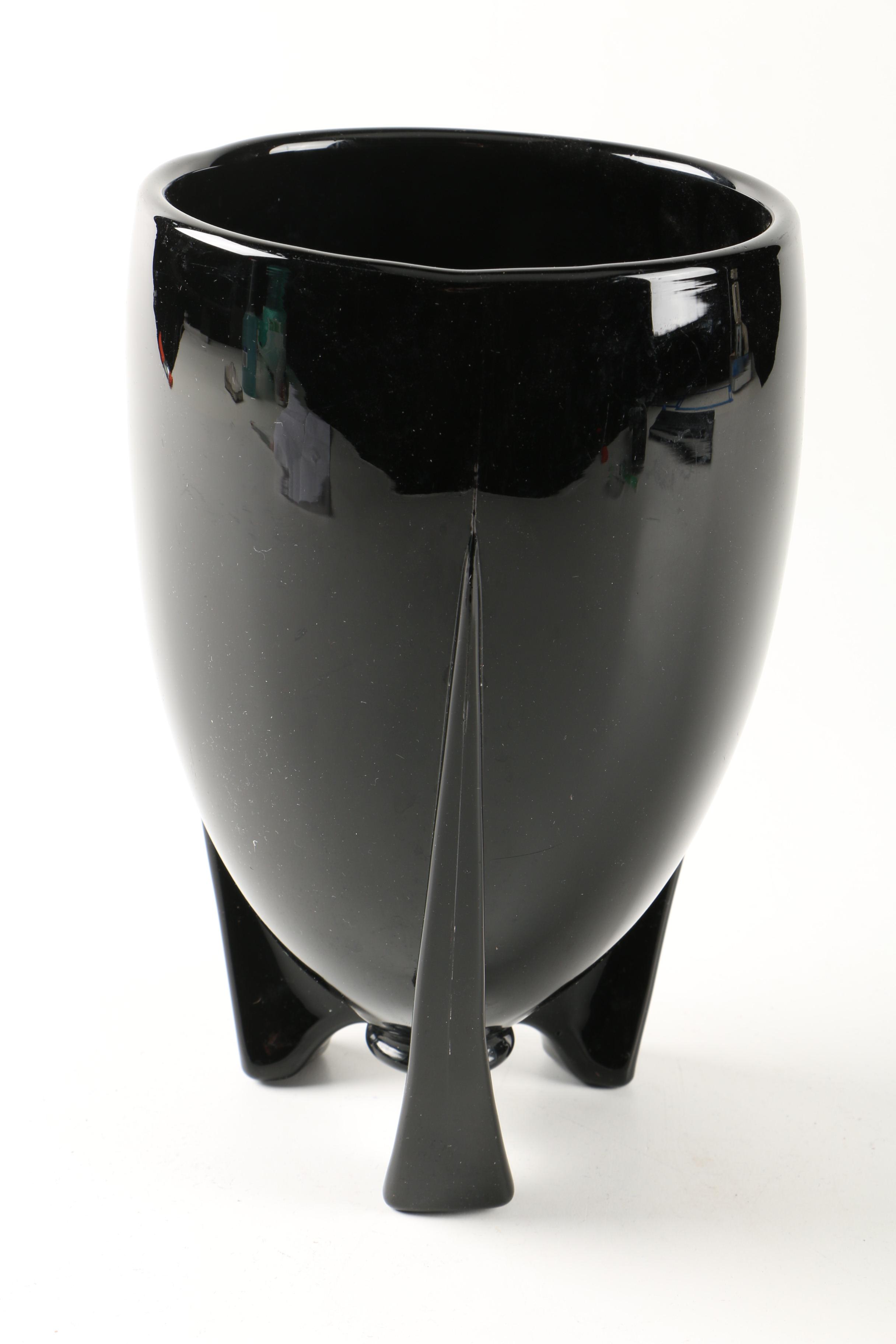 Art Deco Style Black Glass Torpedo Vase