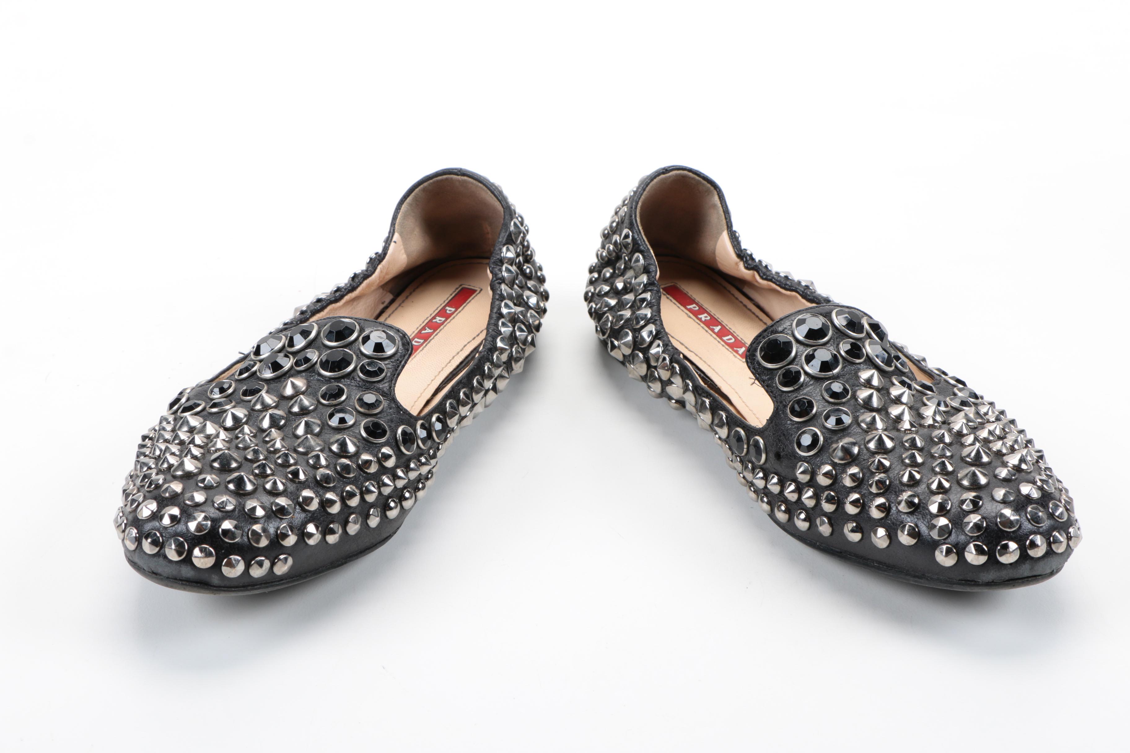 Prada Studded Leather Flats