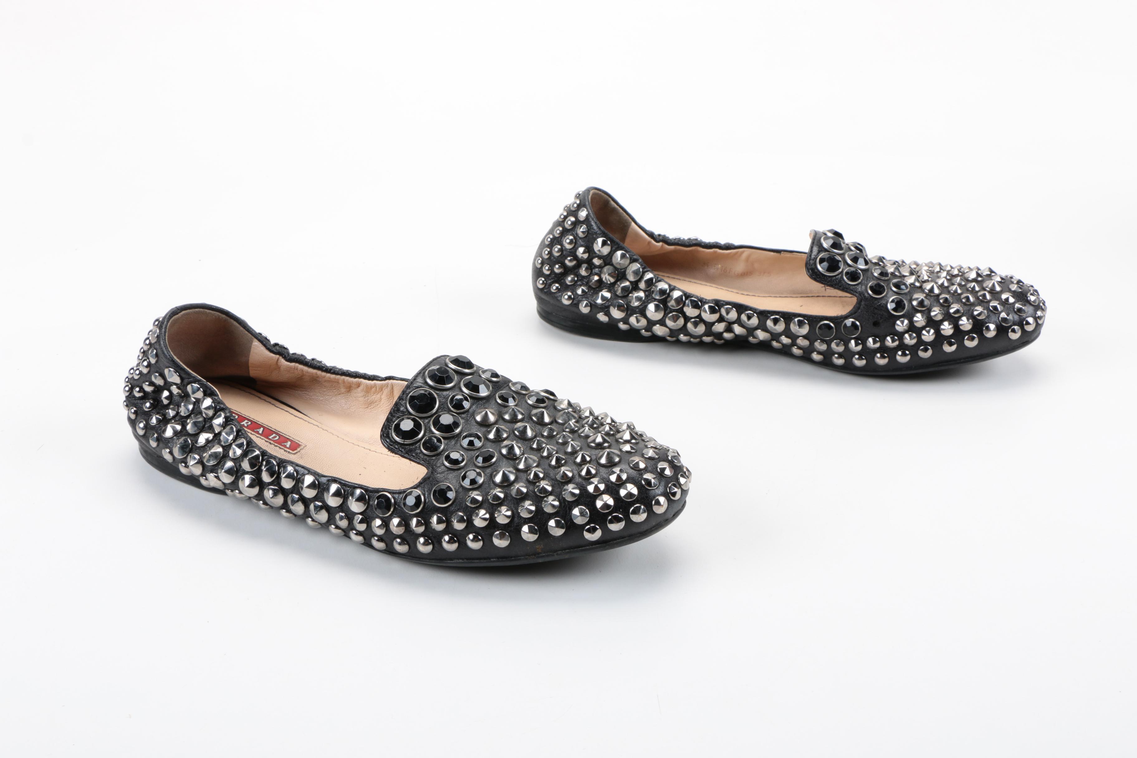 Prada Studded Leather Flats
