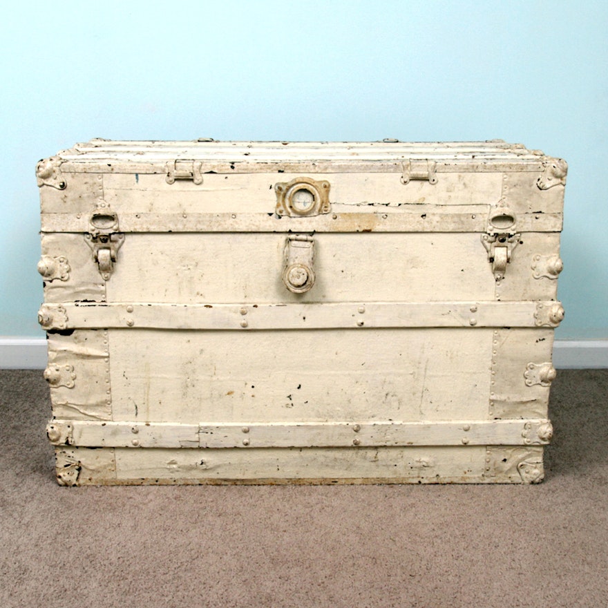 Vintage Painted White Steamer Trunk