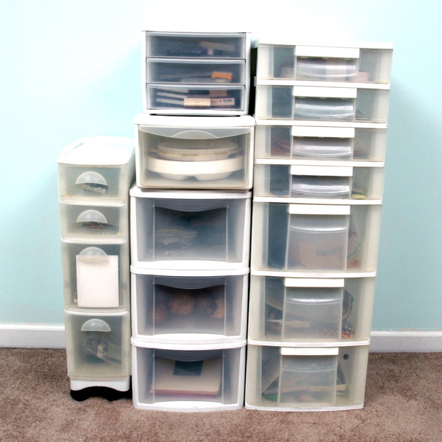 Plastic Storage Drawers with Craft Supplies