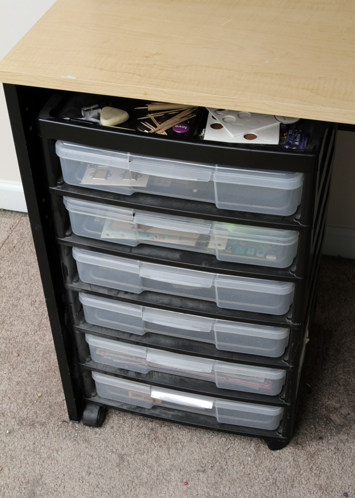 Corner Craft Desk with Glass Bead and Art Supplies