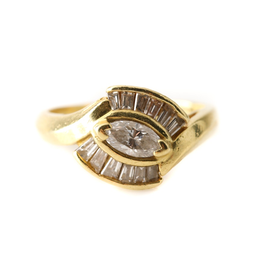 18K Yellow Gold Diamond Bypass Ring