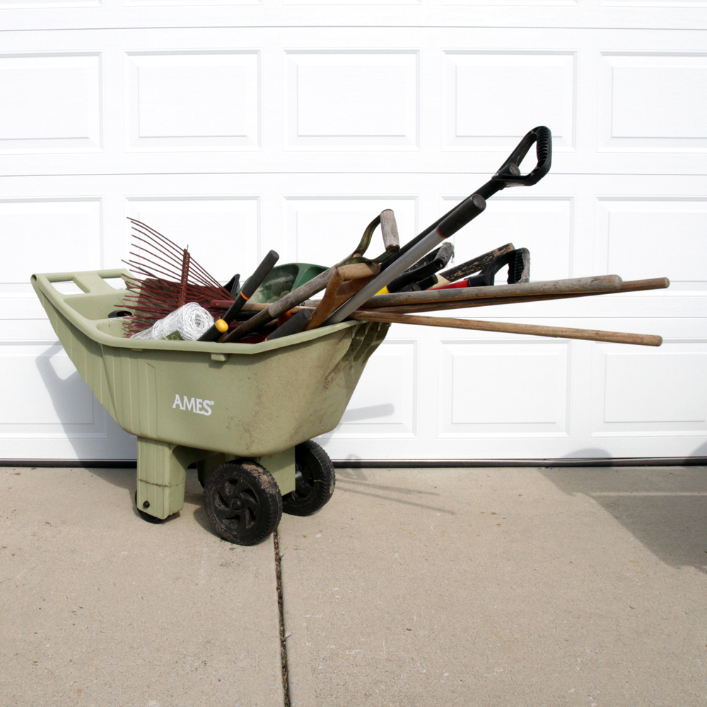 Ames Wheelbarrow and Assorted Yard Tools