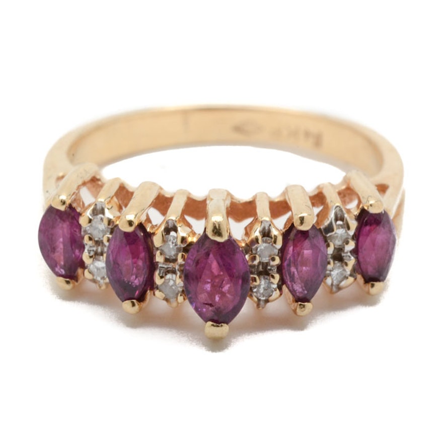 14K Yellow Gold Natural Ruby Diamond Accent Ring