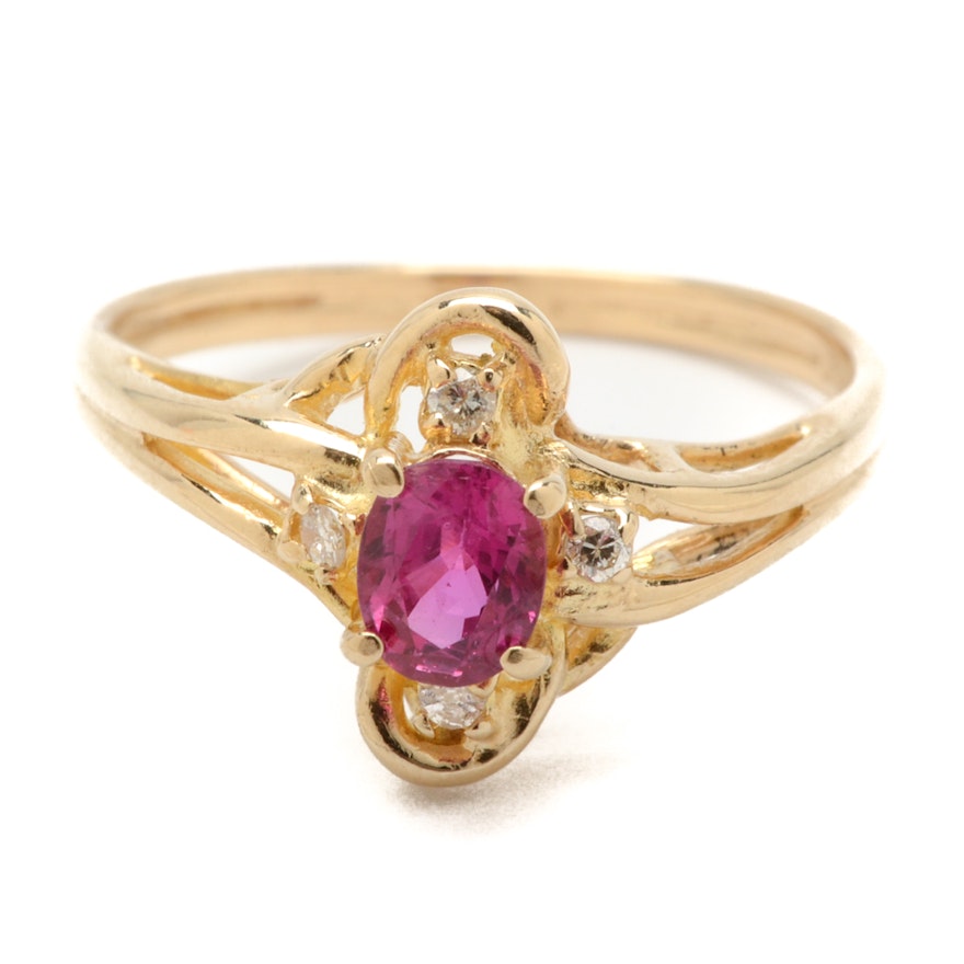 14K Yellow Gold Natural Ruby Diamond Fashion Ring