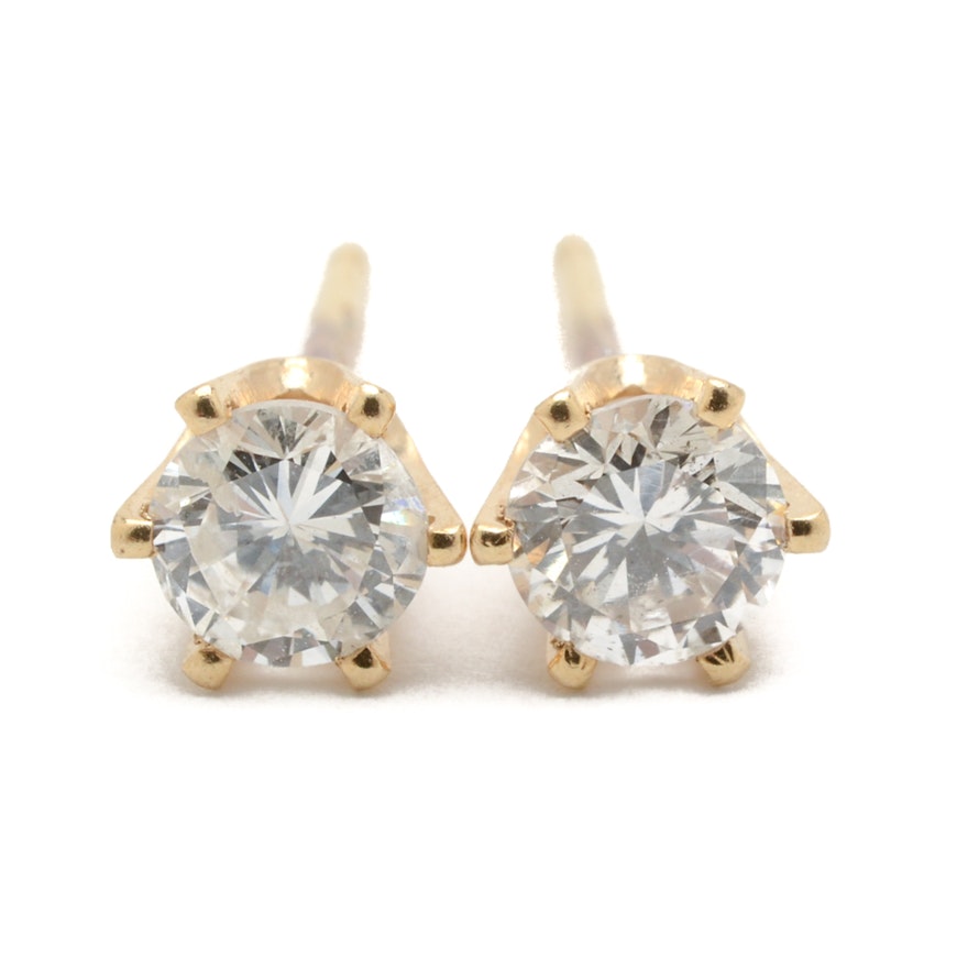 14K Yellow Gold Diamond Stud Earrings