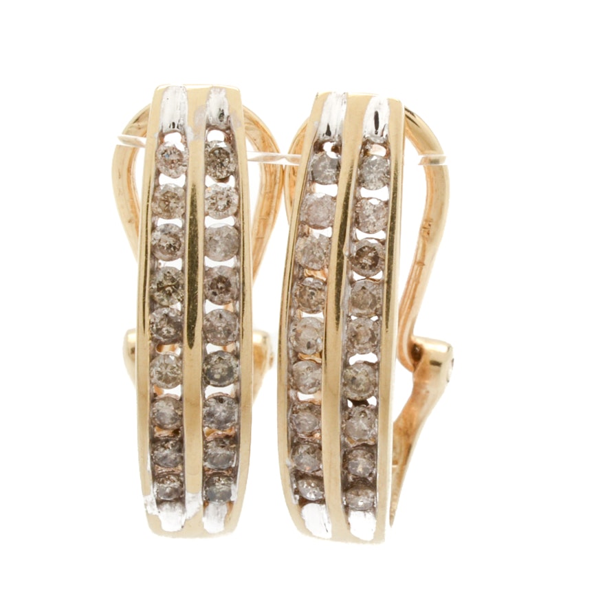 Pair of 10K Yellow Gold Diamond Half-Hoop Earrings