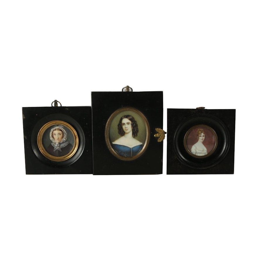 19th-Century Miniature Portraits on Porcelain of Women