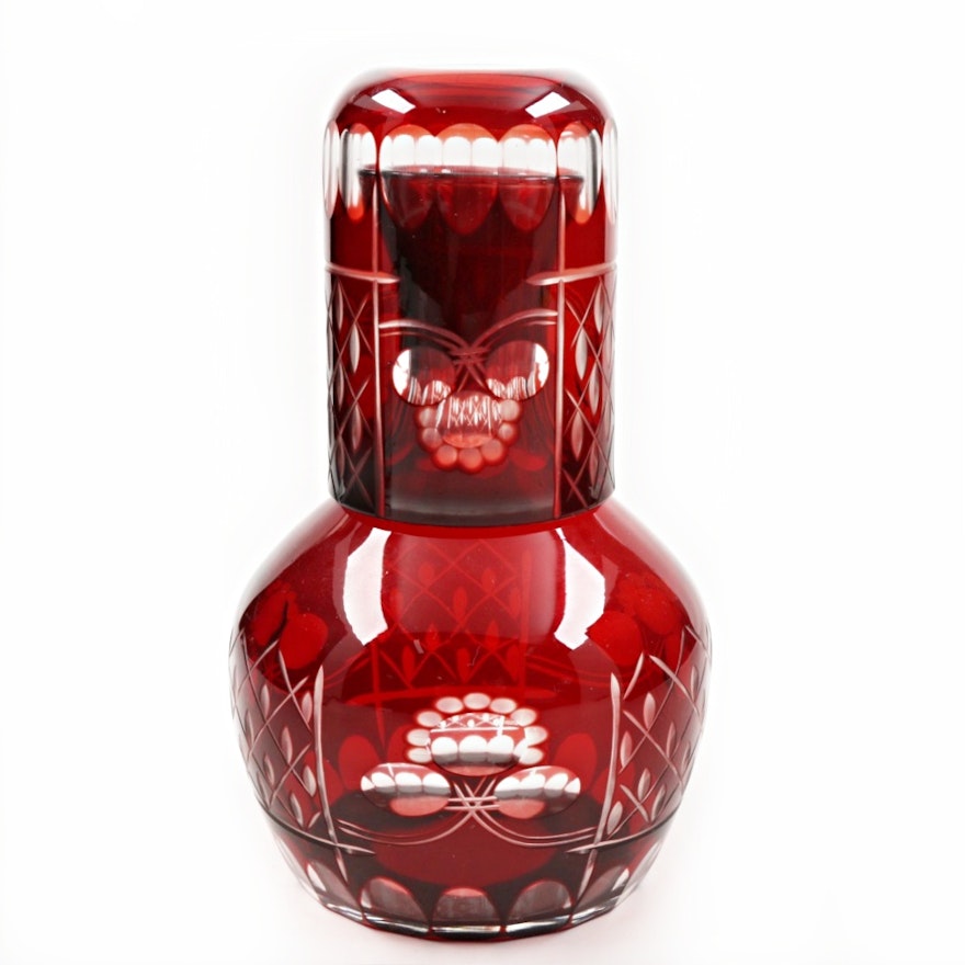 Ruby Cut to Clear Bedside Carafe Set