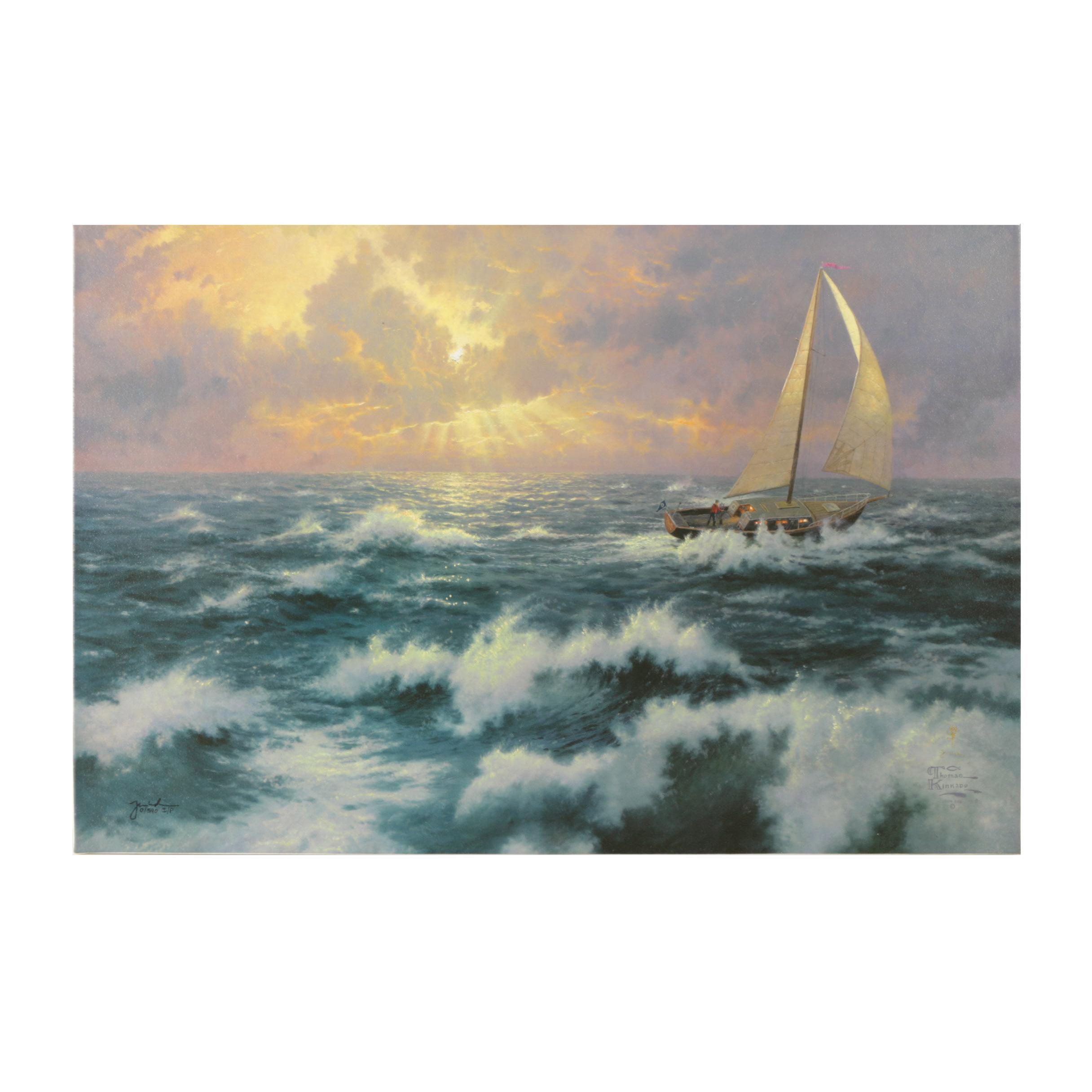 Embellished Reproduction Print on Canvas After Thomas Kinkade "Perseverance"