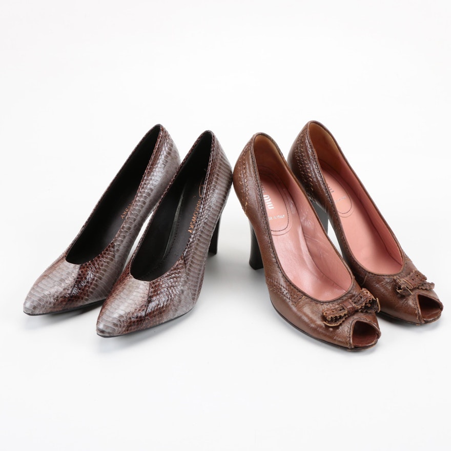 Women's Miu Miu and B. Makowsky Brown Leather Heels