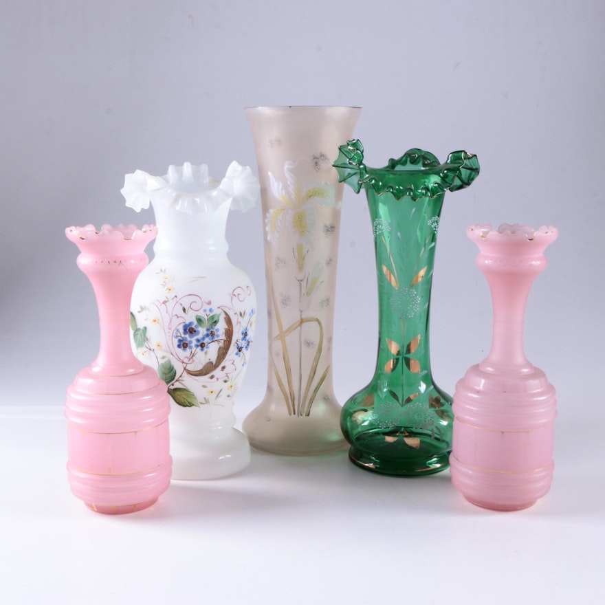 Art Glass Vases with Ruffled Accents