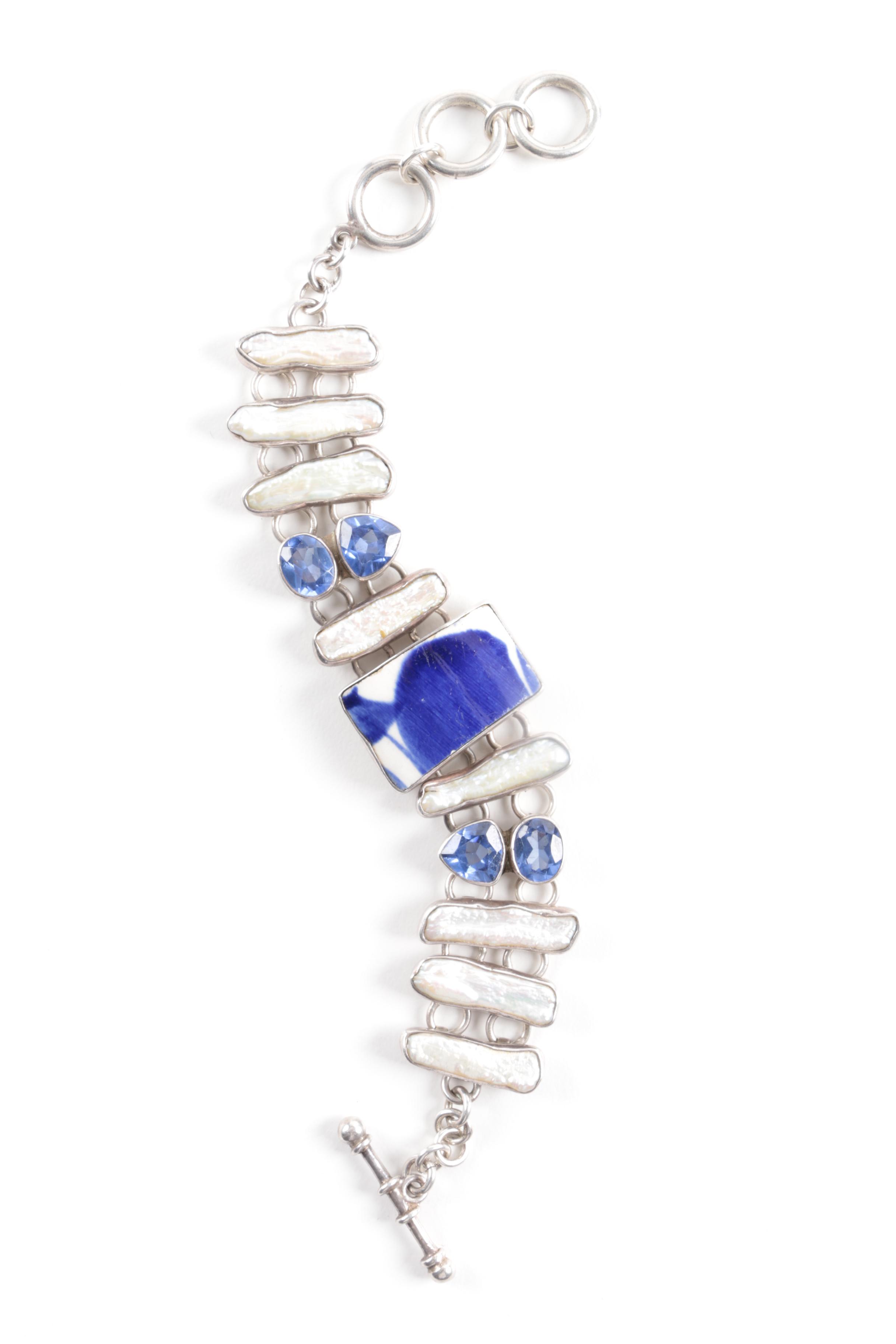 Sterling Silver Gemstone Bracelet Including Pendants