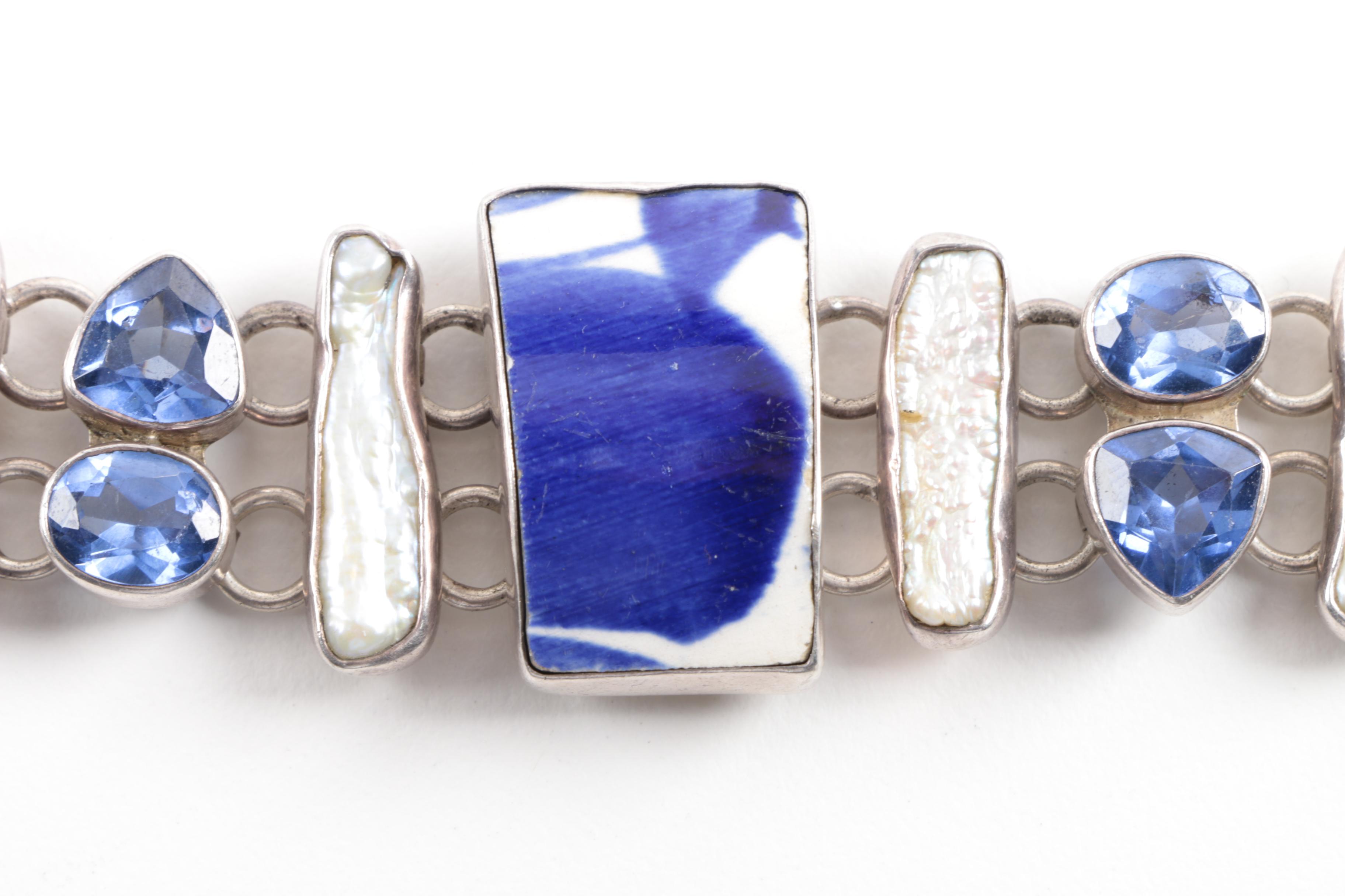 Sterling Silver Gemstone Bracelet Including Pendants