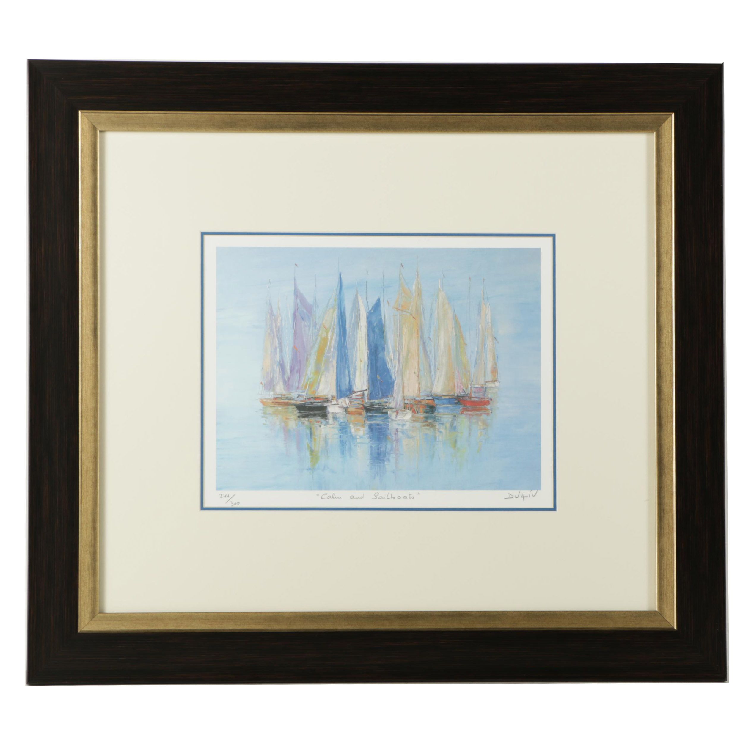 Duaiv Limited Edition Offset Lithograph "Calm and Sailboats"
