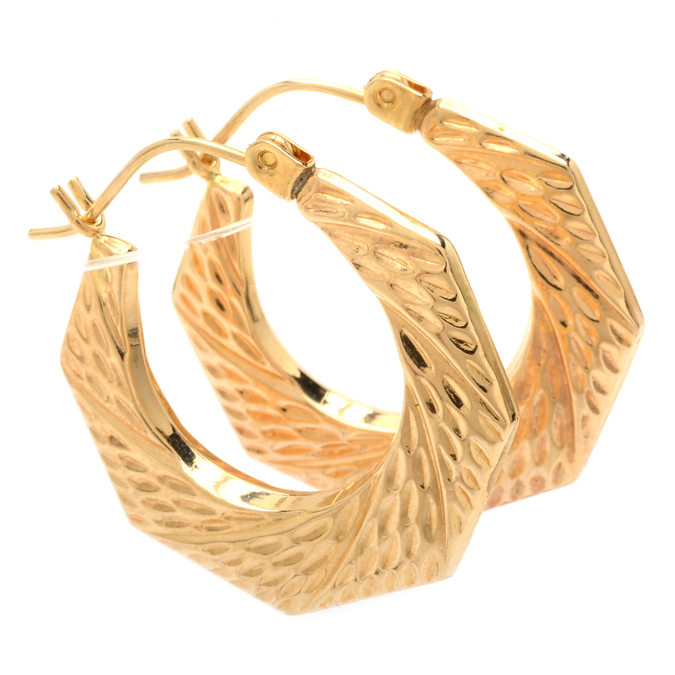 14K yellow Gold Textured Hoop Earrings