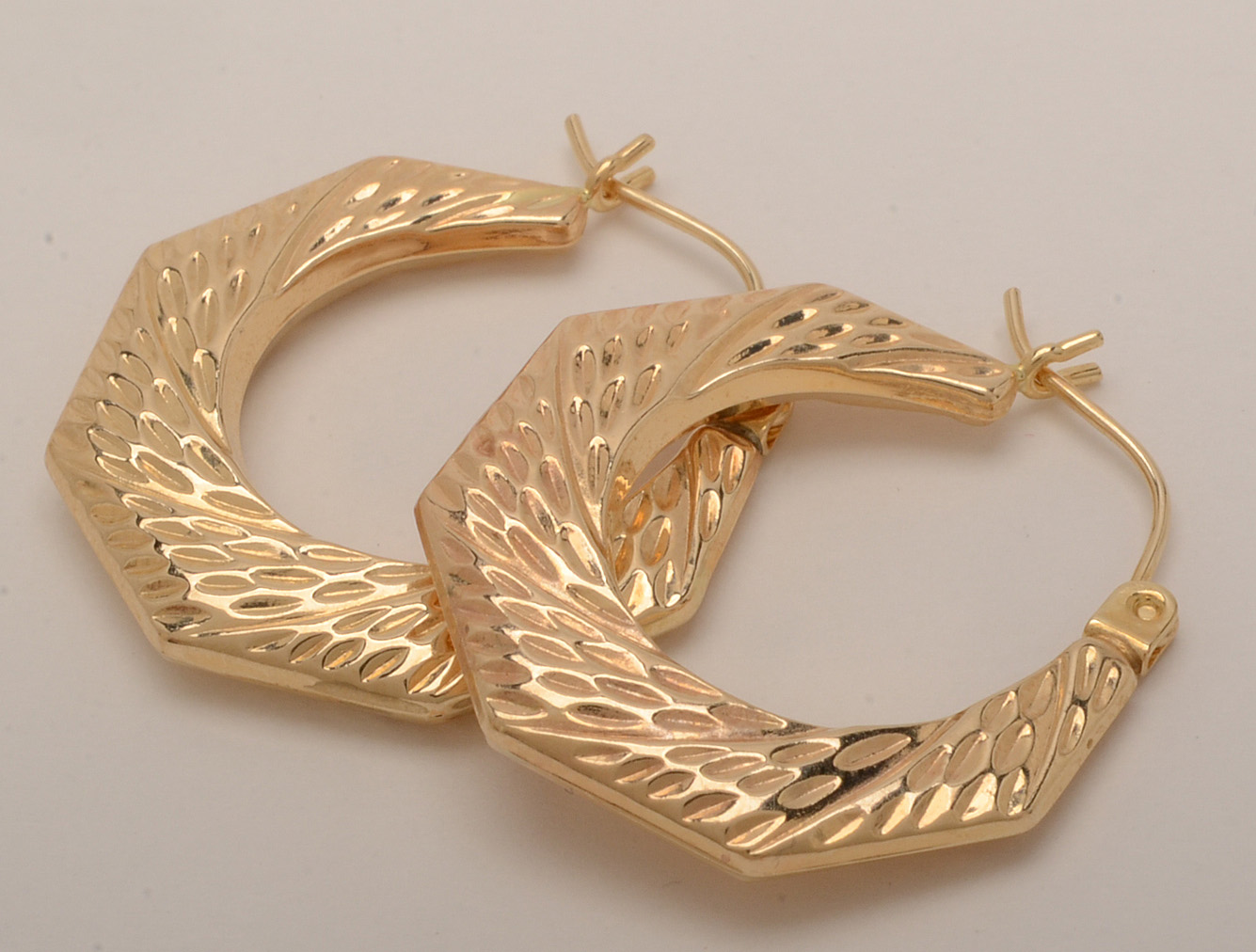 14K yellow Gold Textured Hoop Earrings