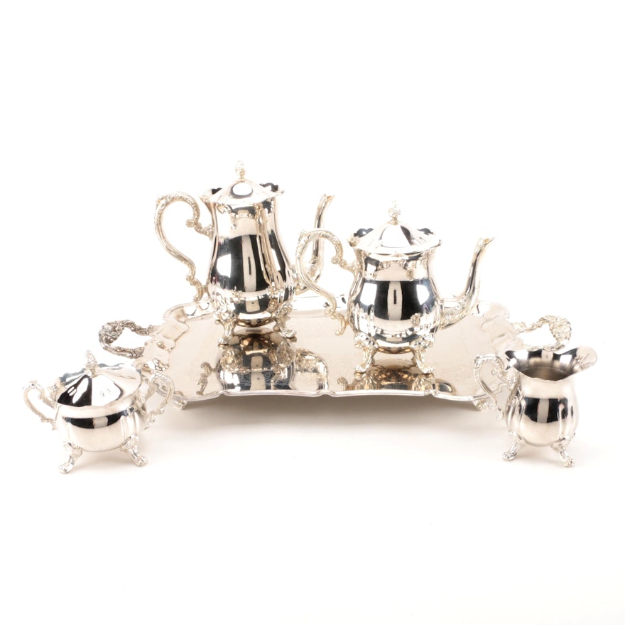 International Silver Co. Silver Plate Scroll Handled Tea and Coffee Service