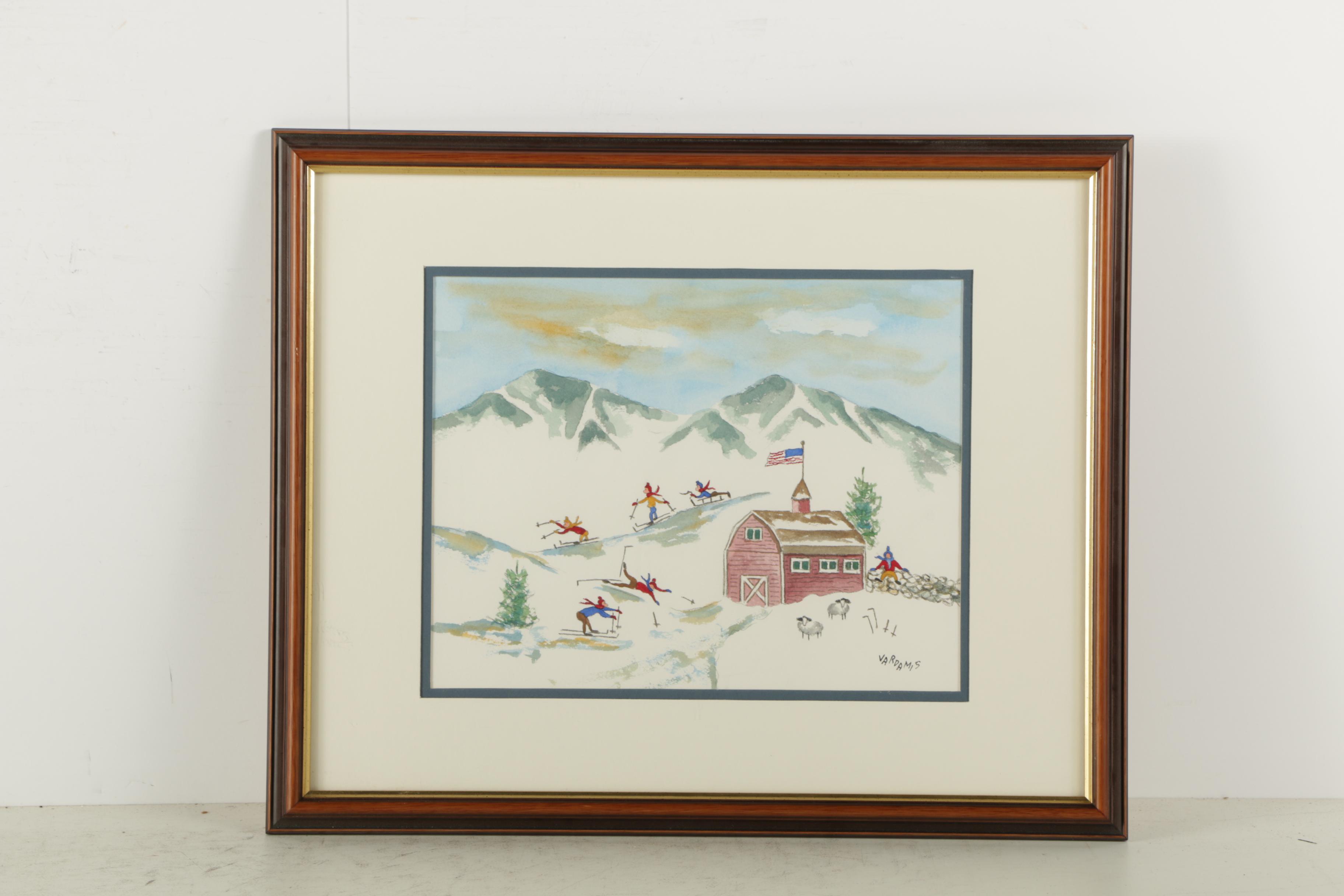 Two Antoinette Vardamis Watercolors "Down the Slopes" and "September Harvest"