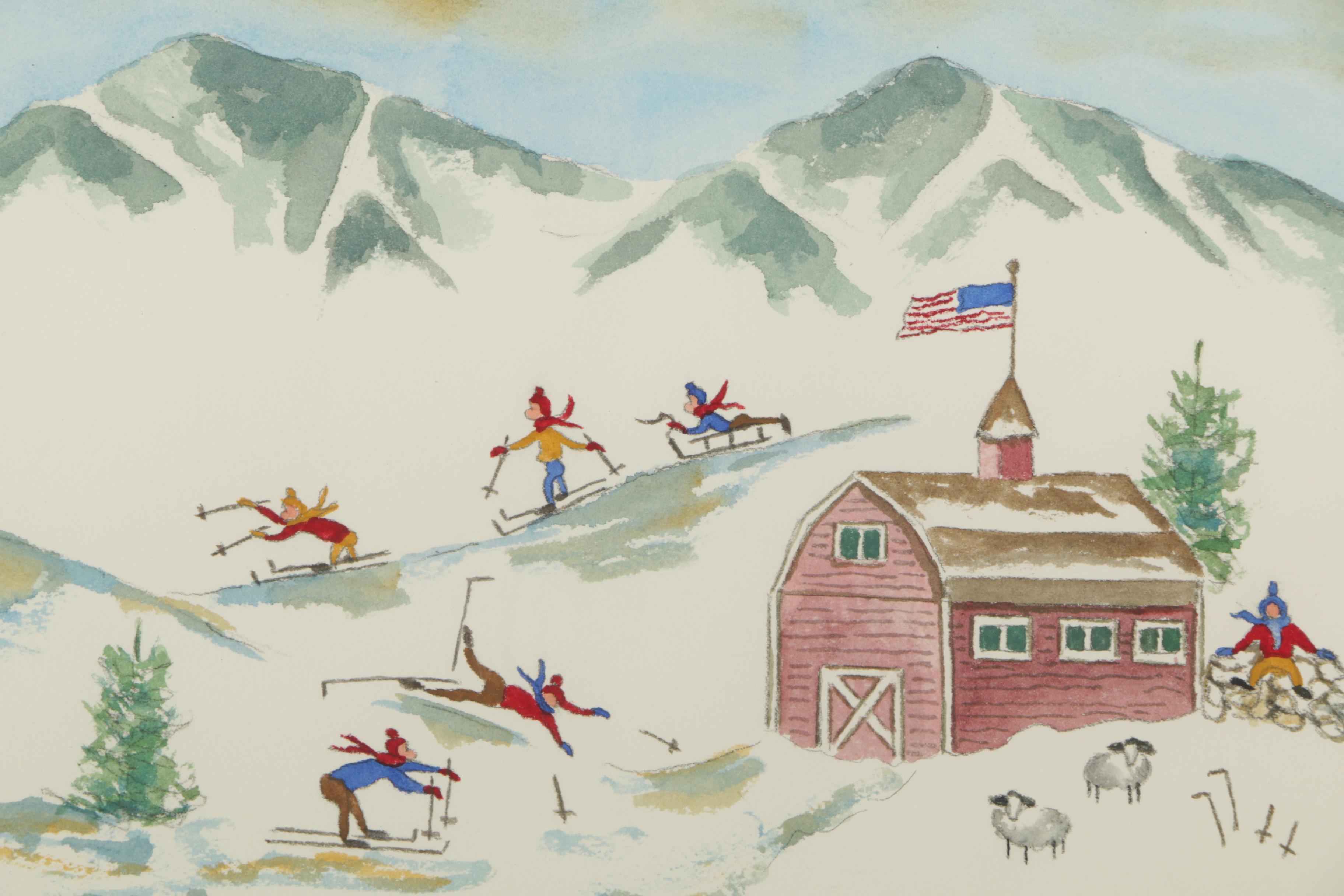 Two Antoinette Vardamis Watercolors "Down the Slopes" and "September Harvest"