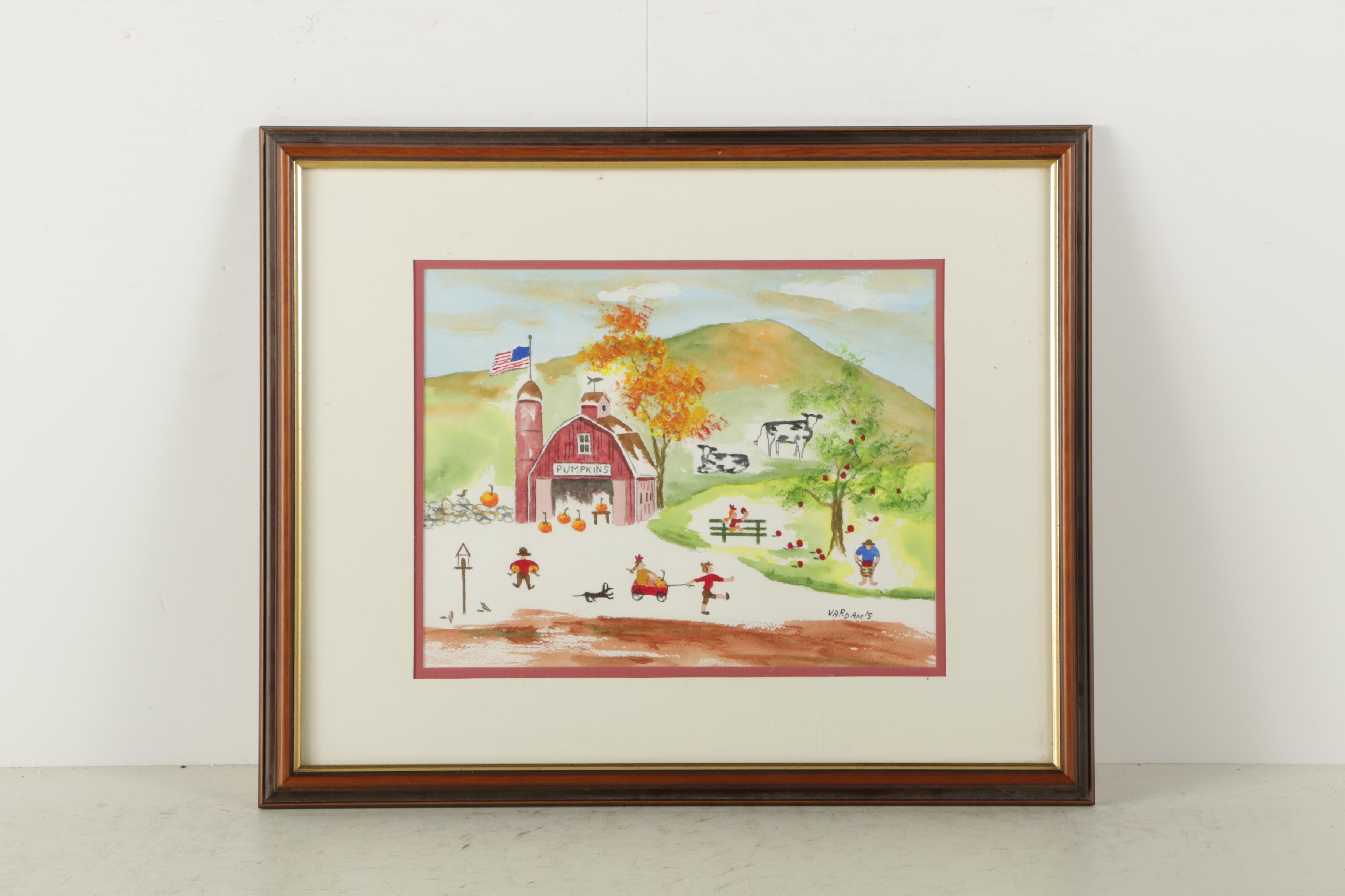 Two Antoinette Vardamis Watercolors "Down the Slopes" and "September Harvest"