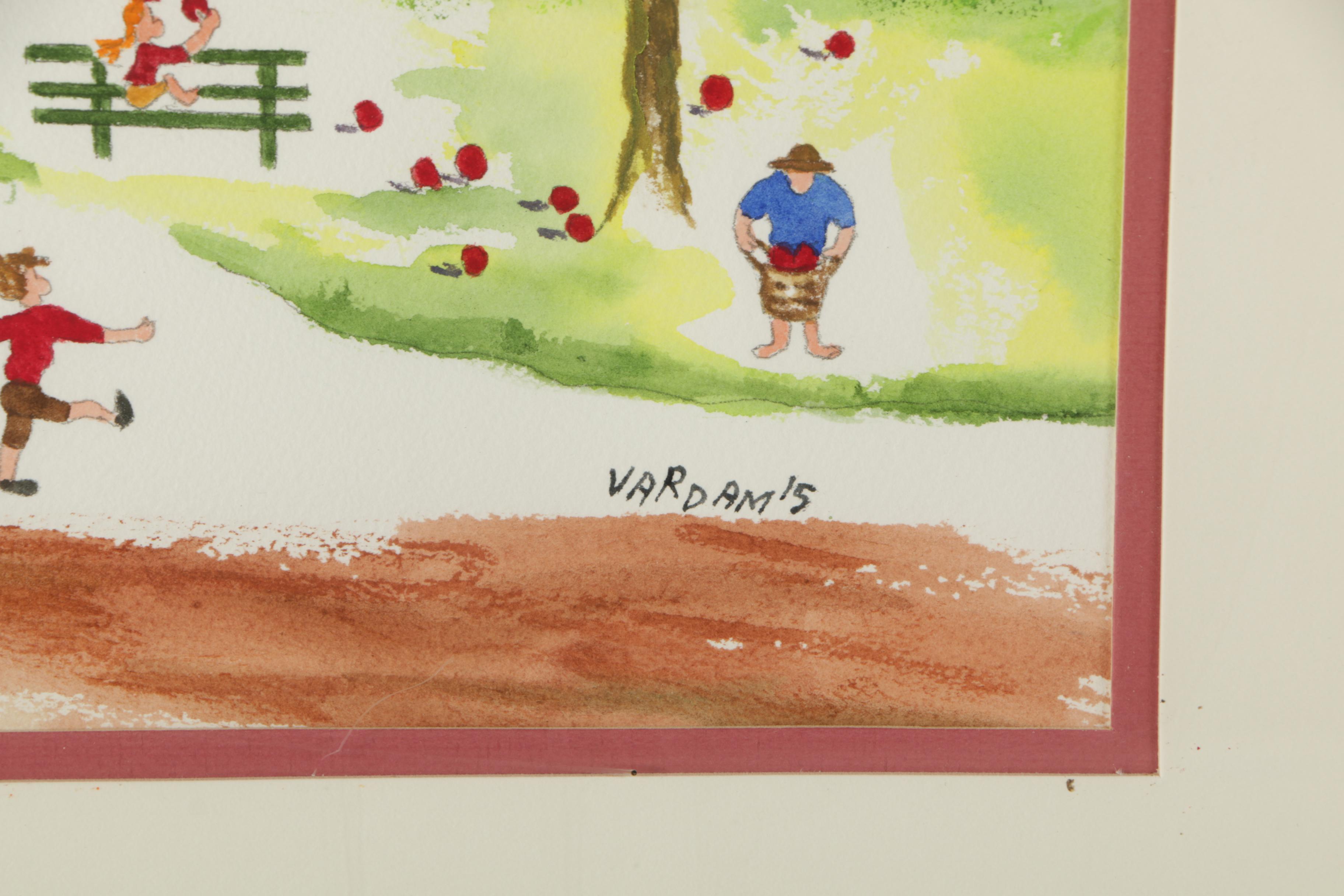 Two Antoinette Vardamis Watercolors "Down the Slopes" and "September Harvest"