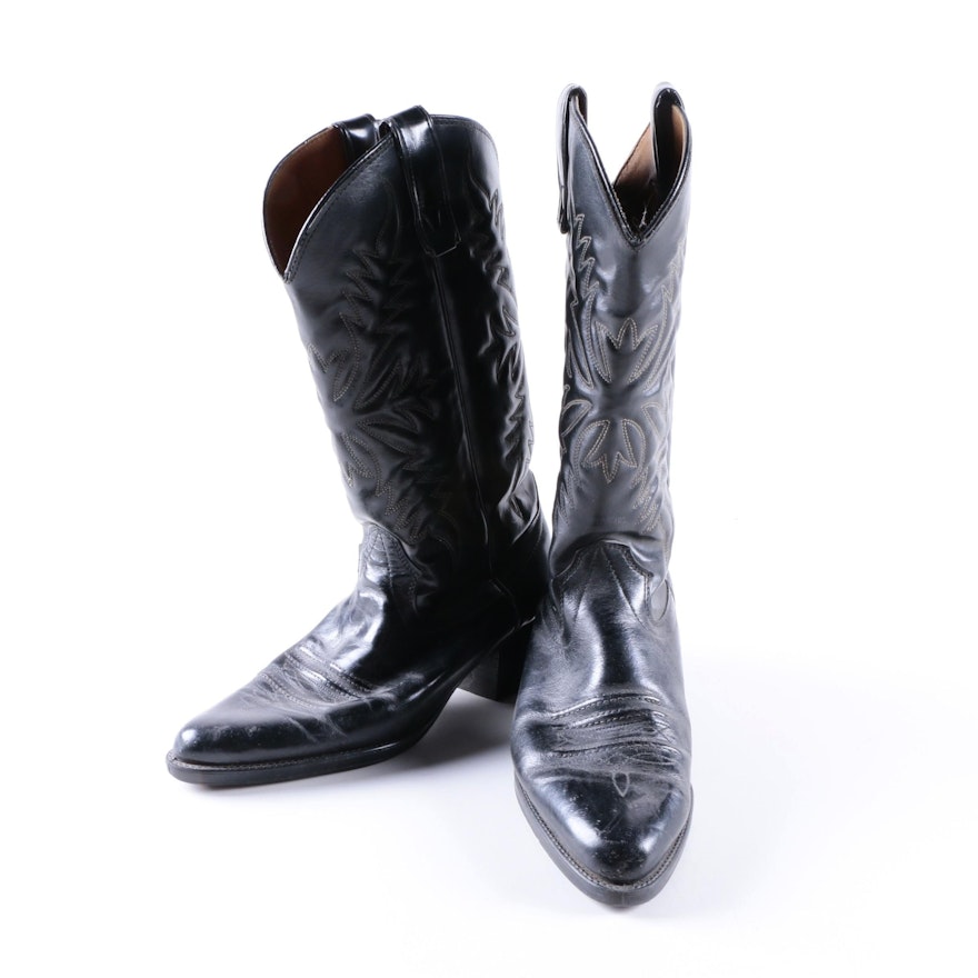 Women's Magic Flex Black Leather Cowboy Boots