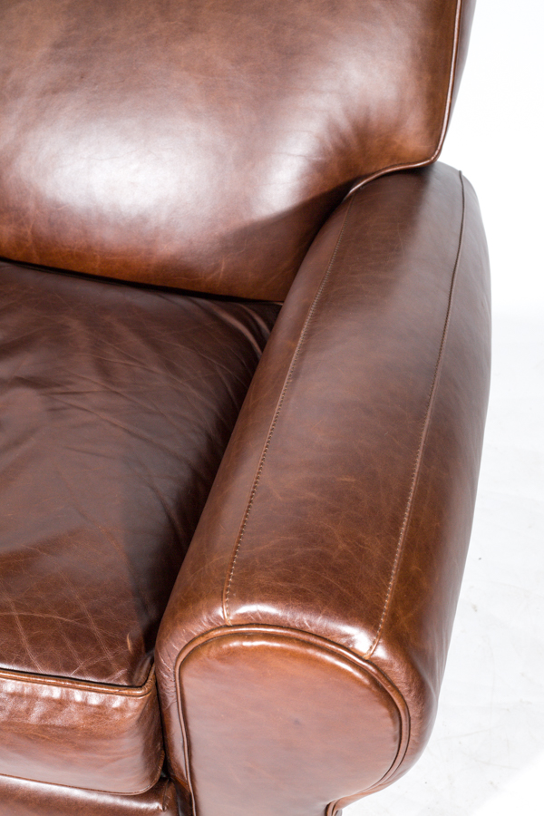 Pottery Barn Brown Leather Armchair Designed by Mitchell Gold and Bob Williams